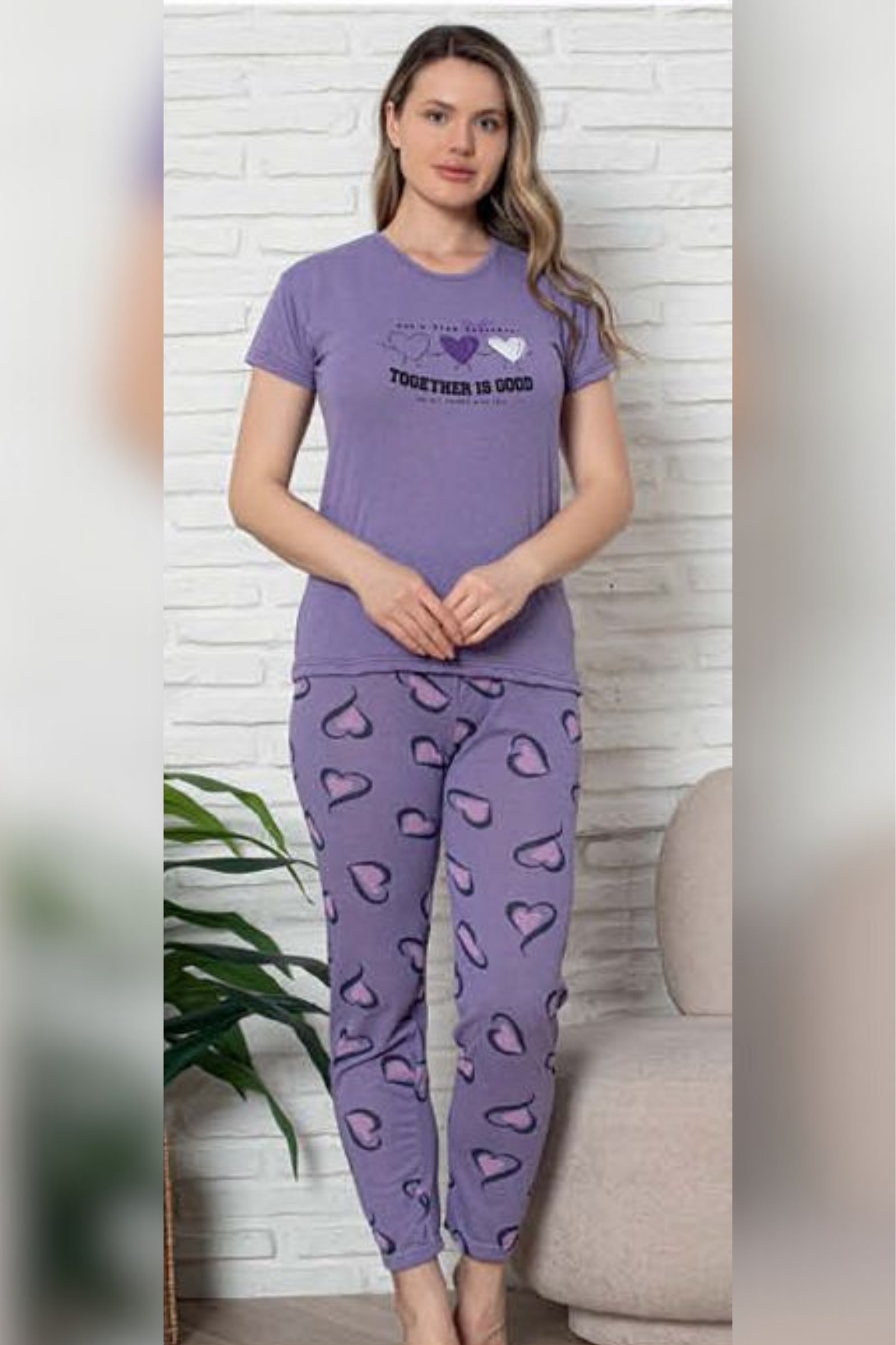 Ecodream Kısa Kollu Desenli Ekonomik Kadın Pijama Takımı - Lacivert