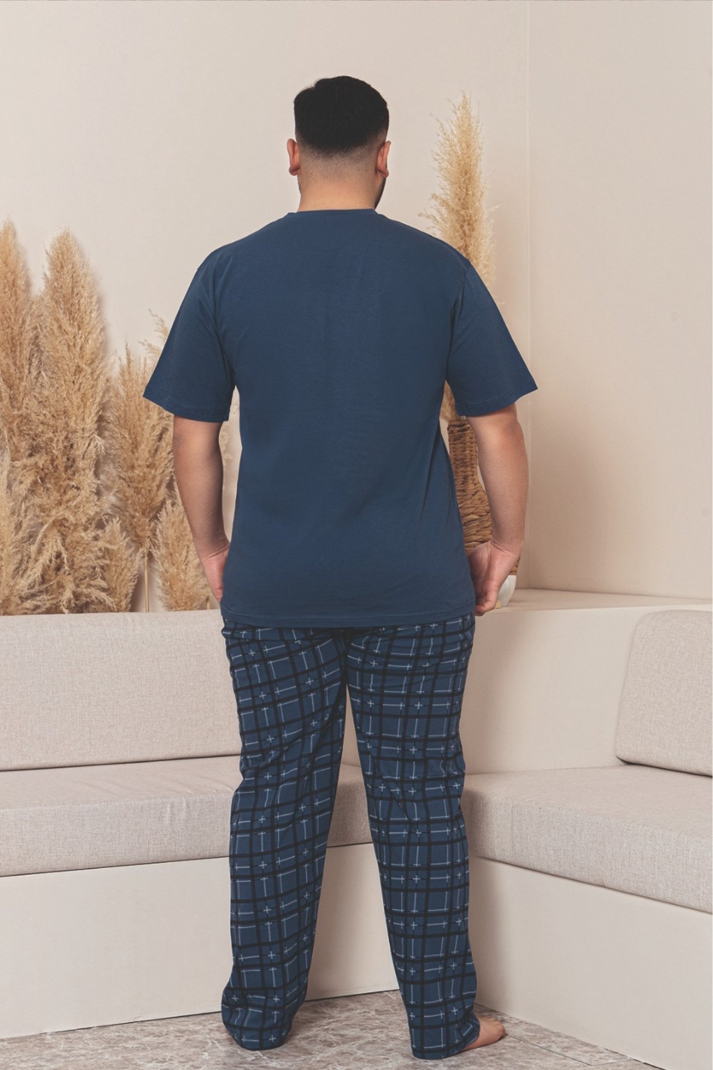 Büyük Beden Pamuklu Cepli Kısa Kollu Erkek Pijama Takımı