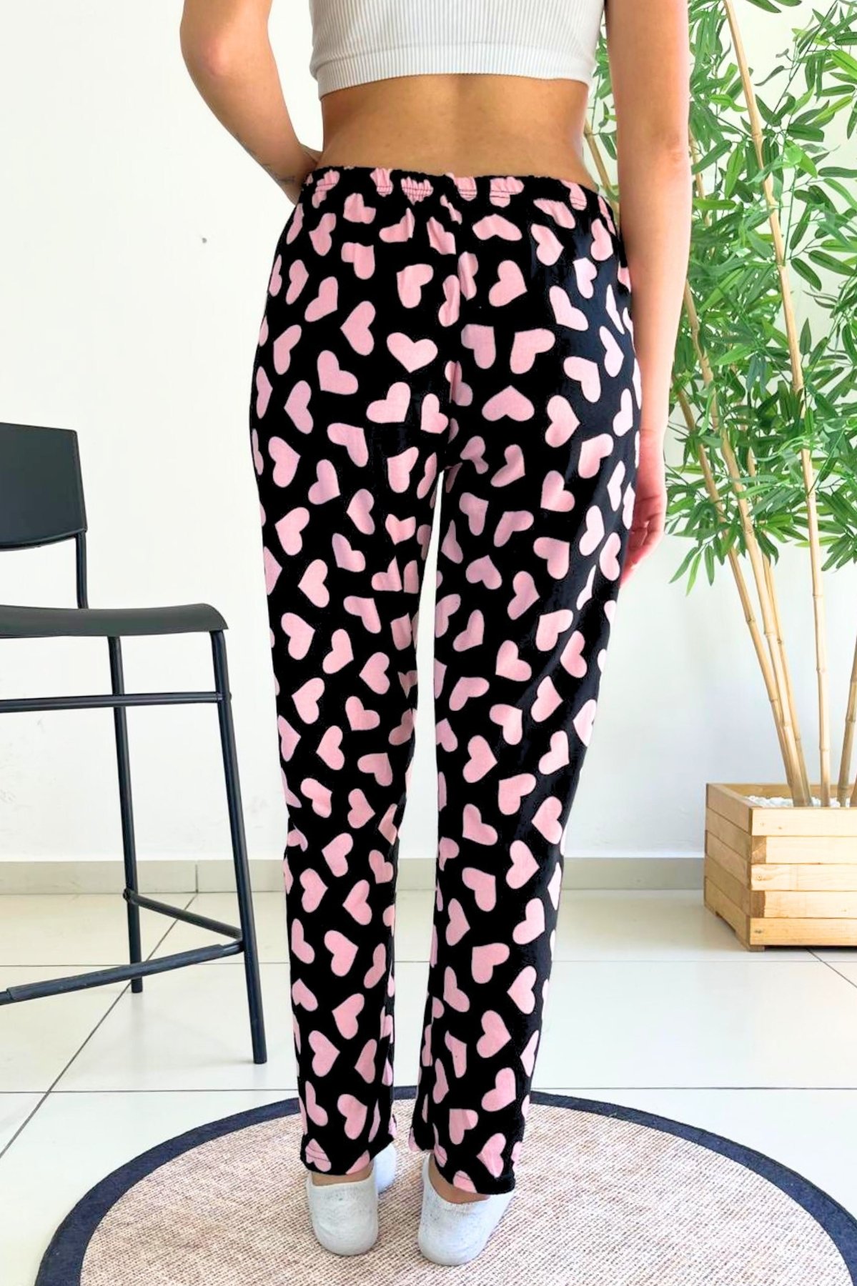 Dreamy Soft Kadife Dokulu Desenli Süet Pijama Altı Pantolon - Pembe