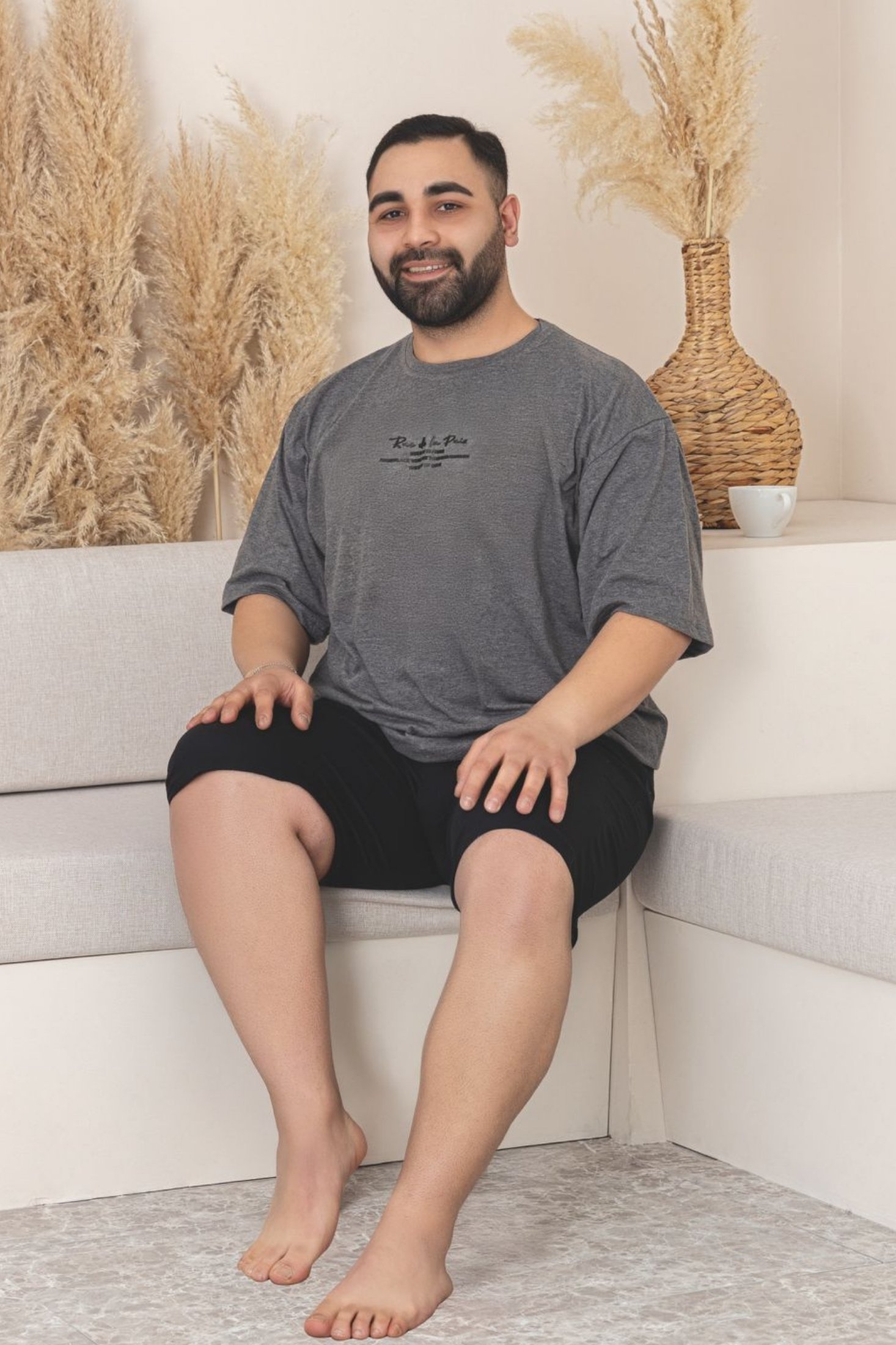 Büyük Beden Pamuklu Cepli Kısa Kollu Şortlu Erkek Pijama Takımı