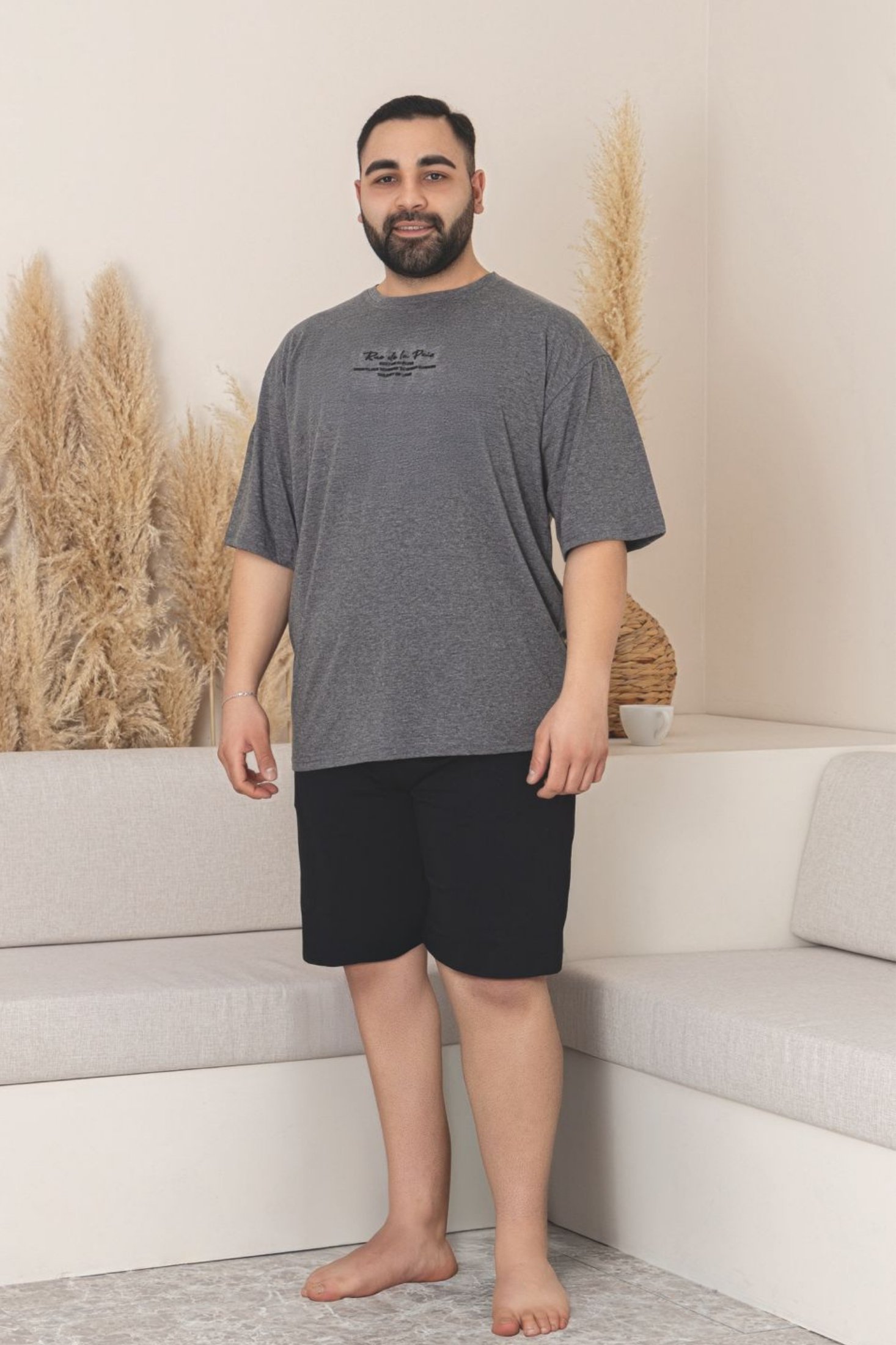 Büyük Beden Pamuklu Cepli Kısa Kollu Şortlu Erkek Pijama Takımı