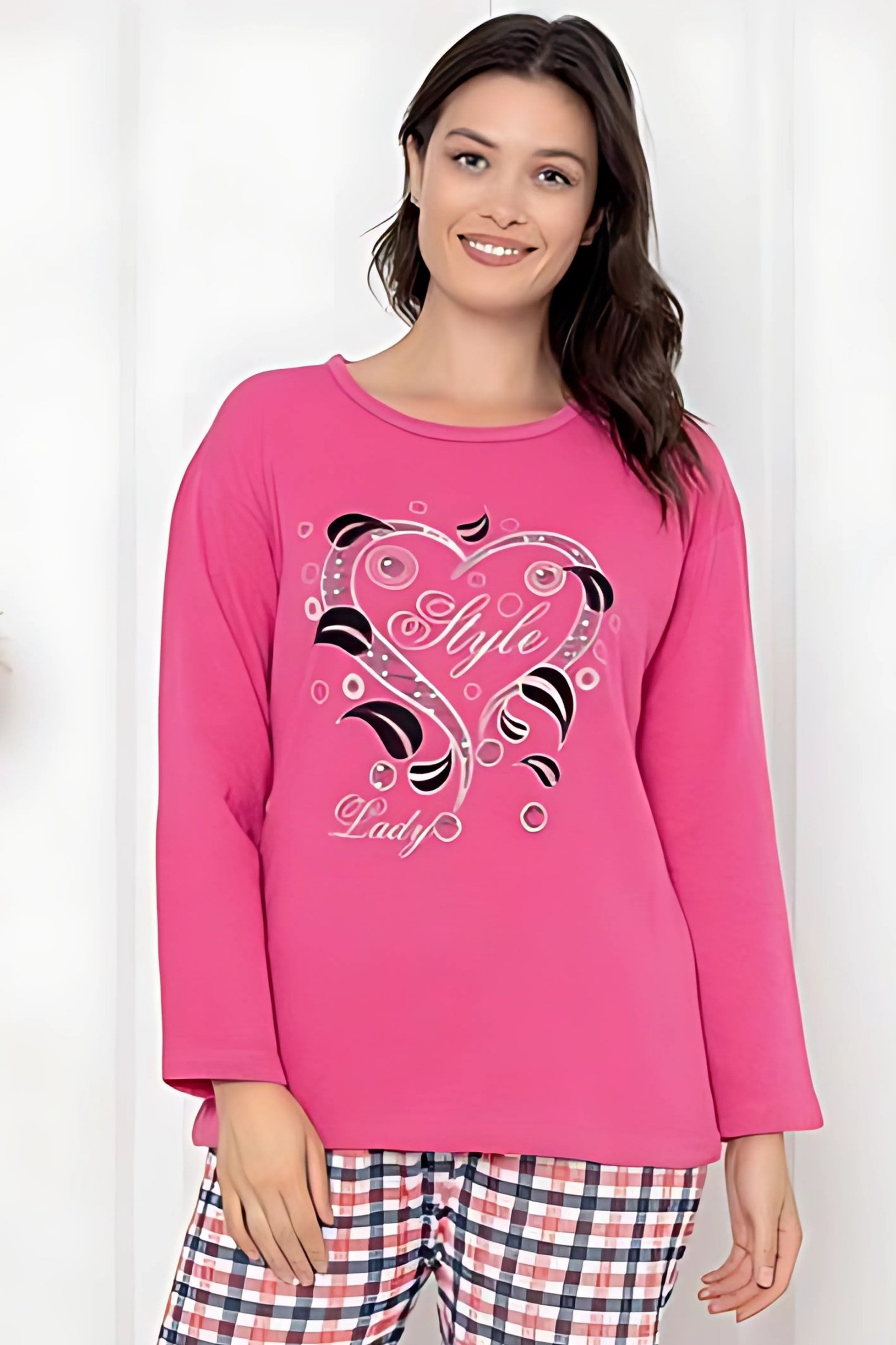 Dreamy Pamuklu Desenli 2 İplik Uzun Kollu Pijama Takımı - Pembe
