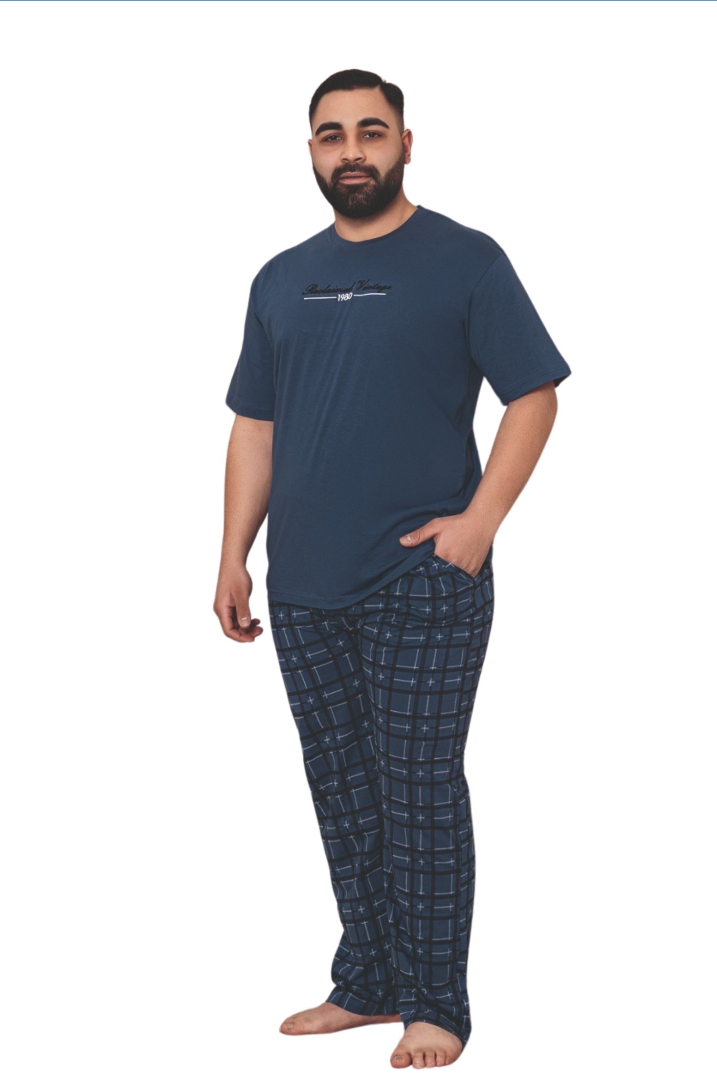 Büyük Beden Pamuklu Cepli Kısa Kollu Erkek Pijama Takımı