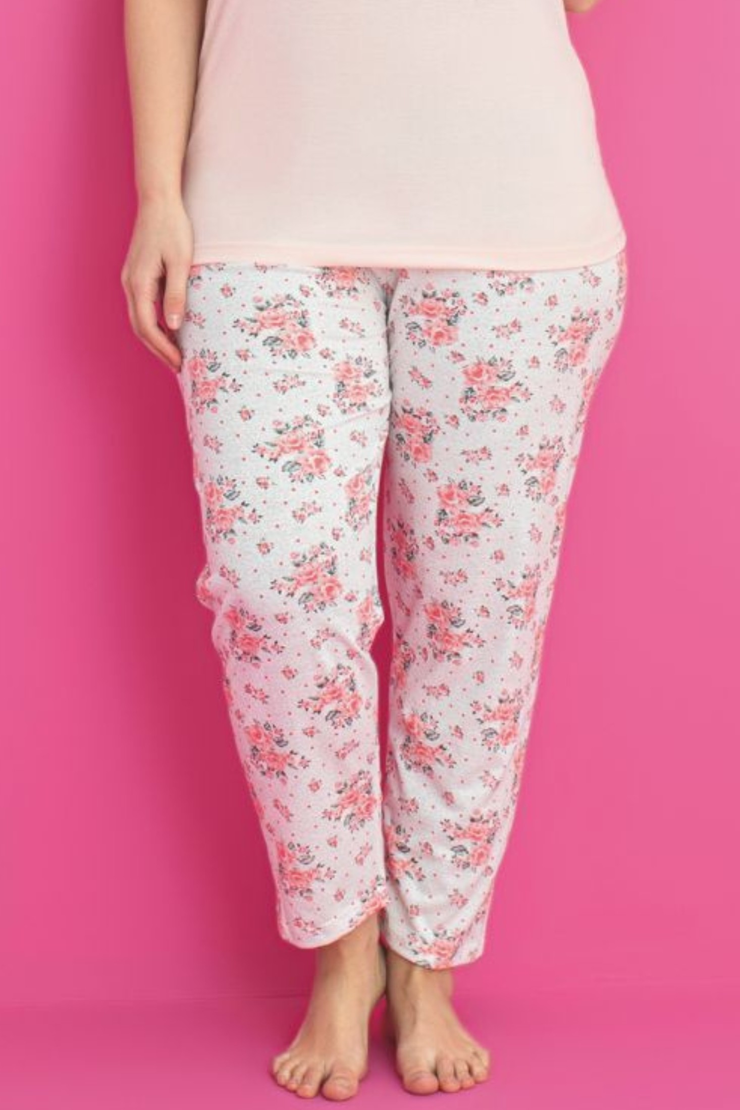 X-Dreamy Büyük Beden Pamuklu Desenli Kısa Kollu Pijama Takımı - Somon