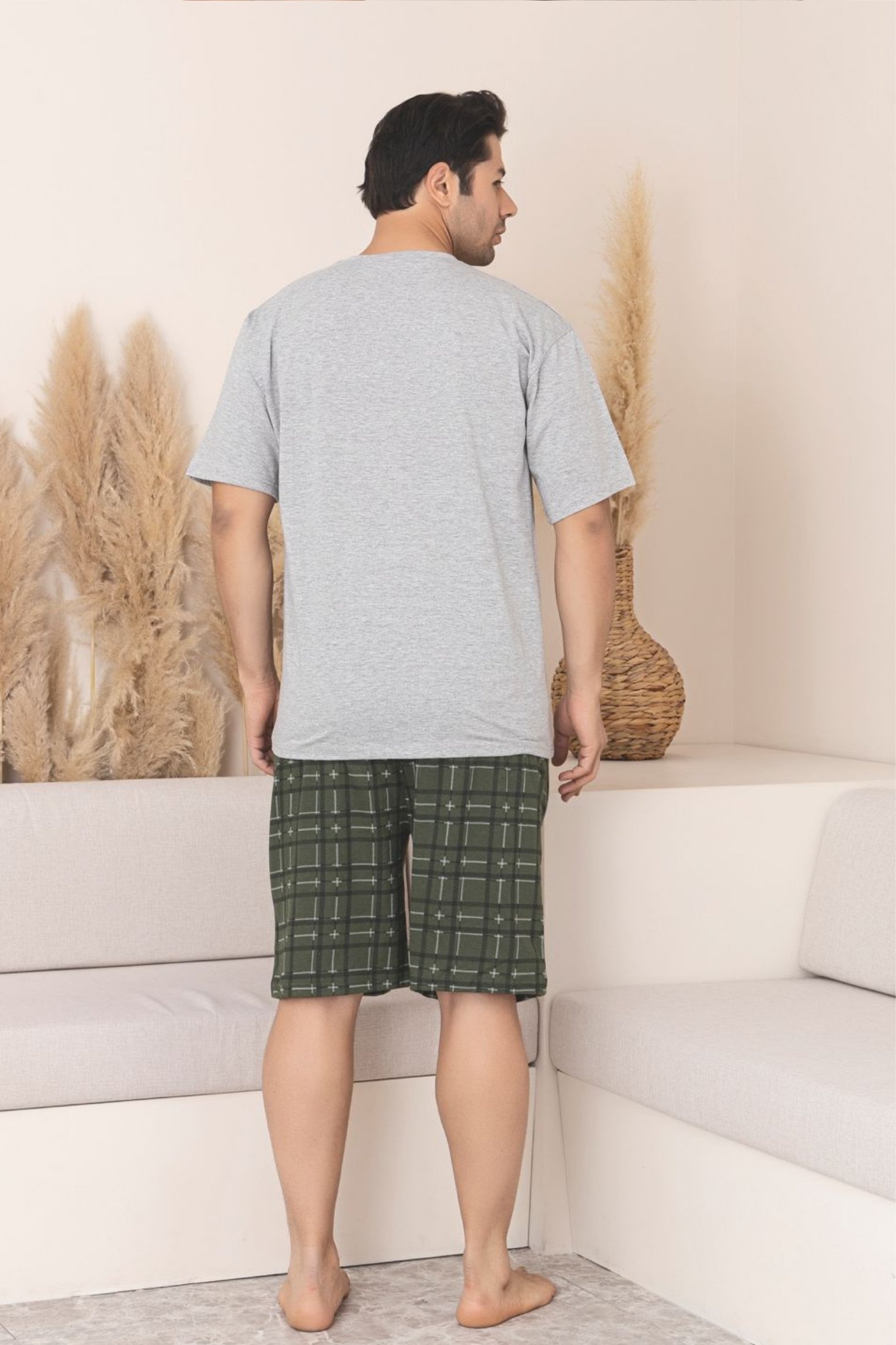 Büyük Beden Pamuklu Cepli Kısa Kollu Şortlu Erkek Pijama Takımı