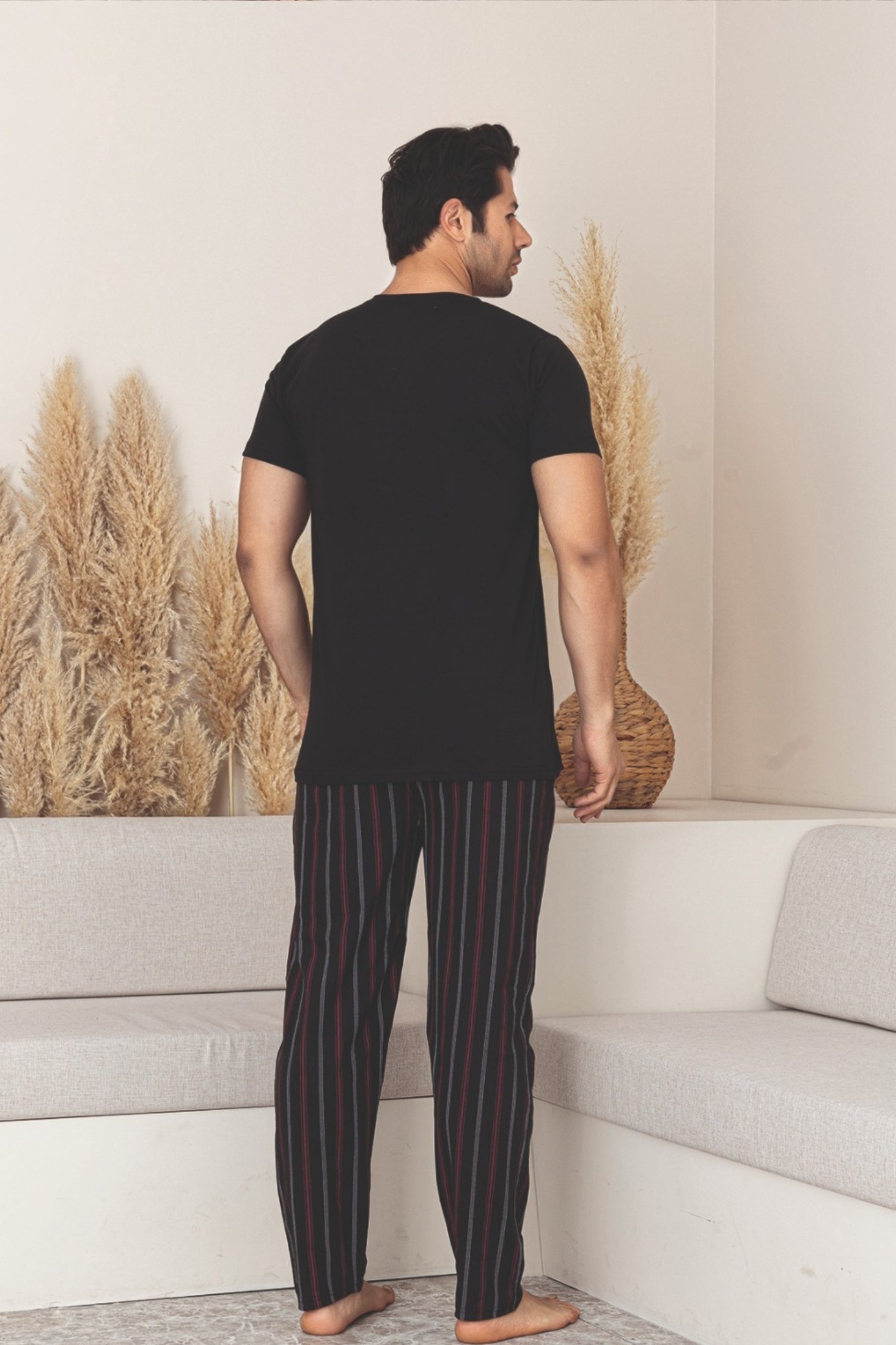 Dreamy Pamuklu Cepli Kısa Kollu Çizgili Erkek Pijama Takımı