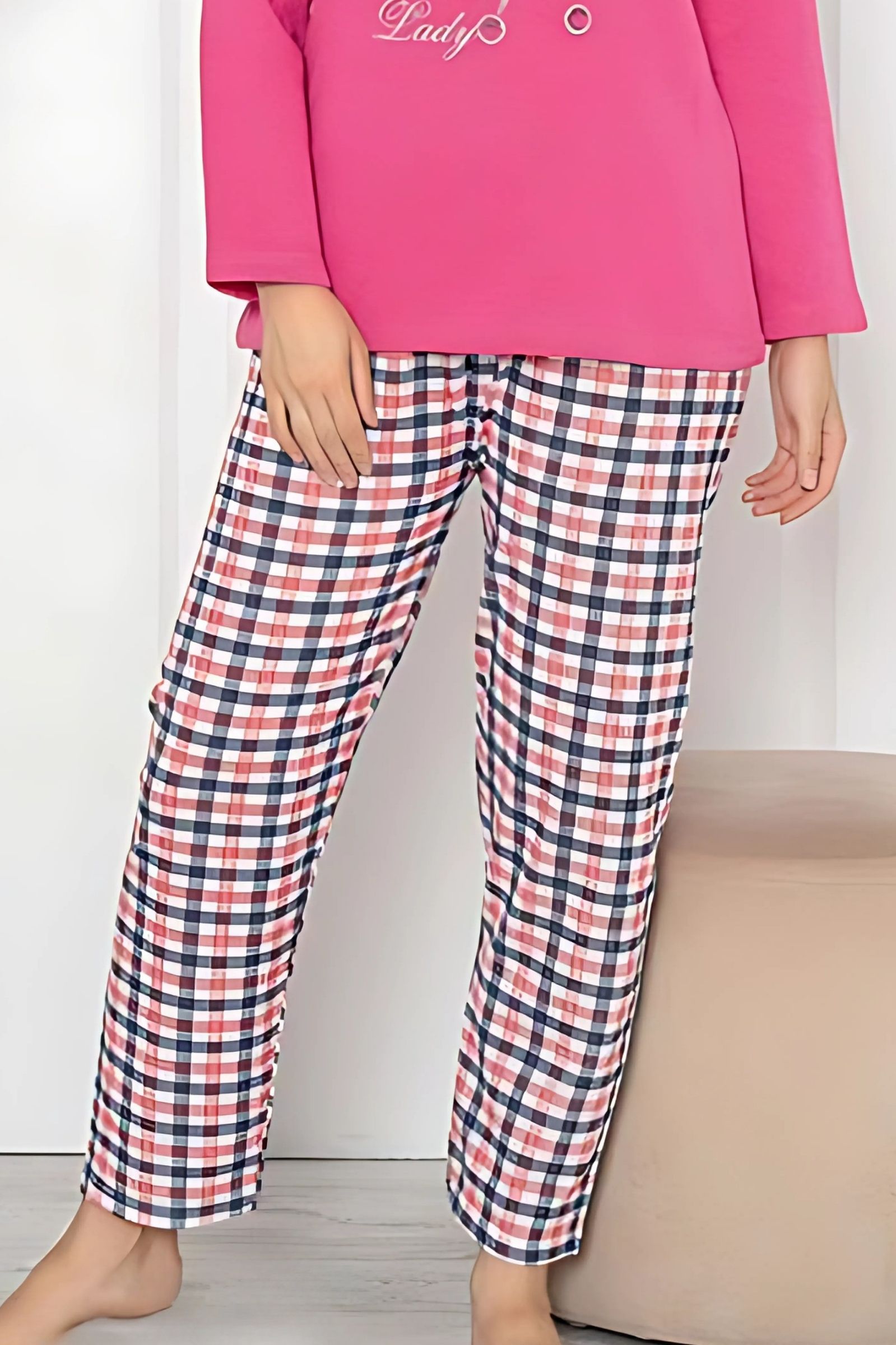 Dreamy Pamuklu Desenli 2 İplik Uzun Kollu Pijama Takımı - Pembe