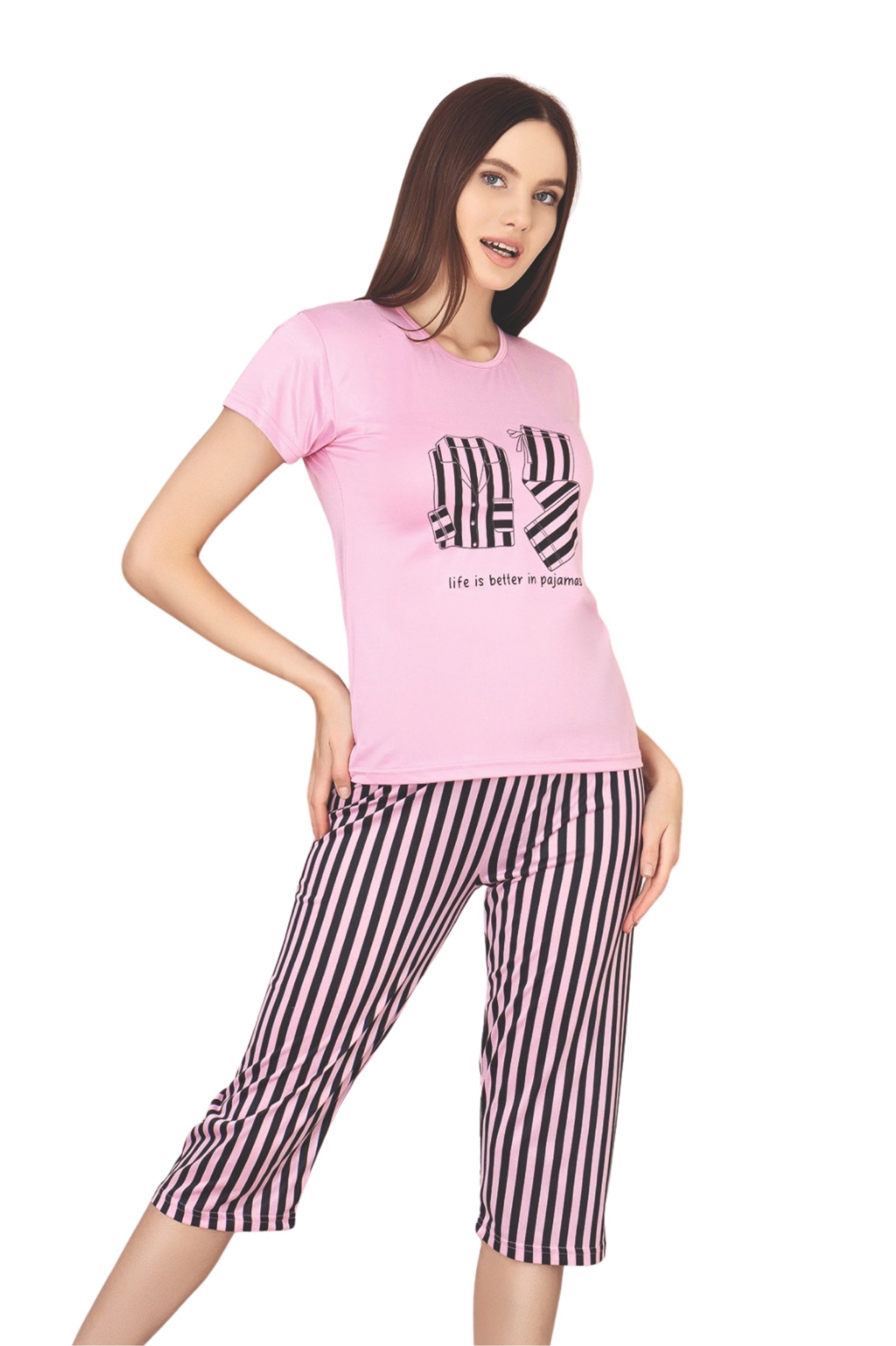 Dreamy Milan Bambu Likralı Desenli Kısa Kollu Kapri Pijama Takımı