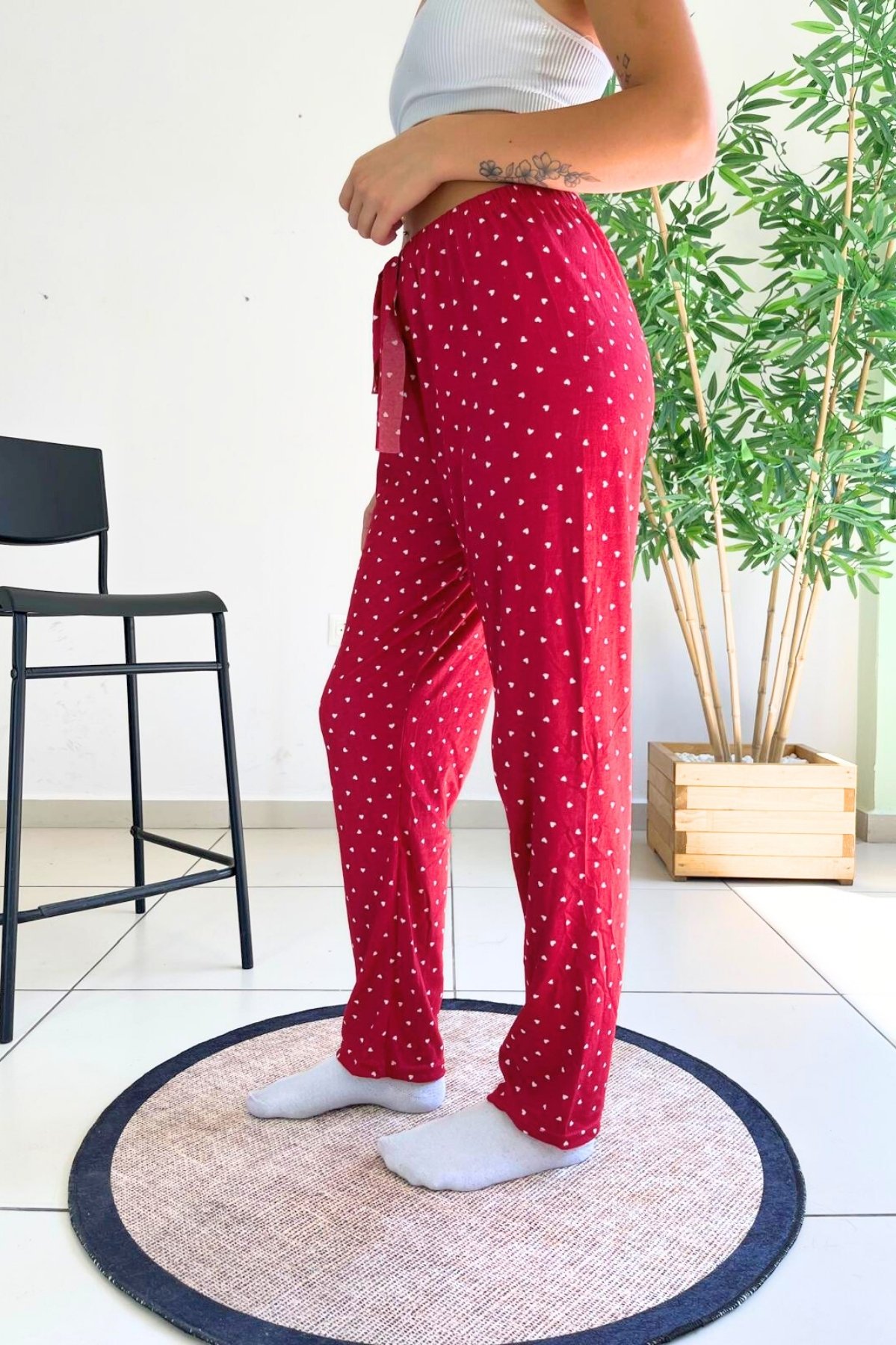 Dreamy Soft Kadife Dokulu Desenli Süet Pijama Altı Pantolon - Bordo