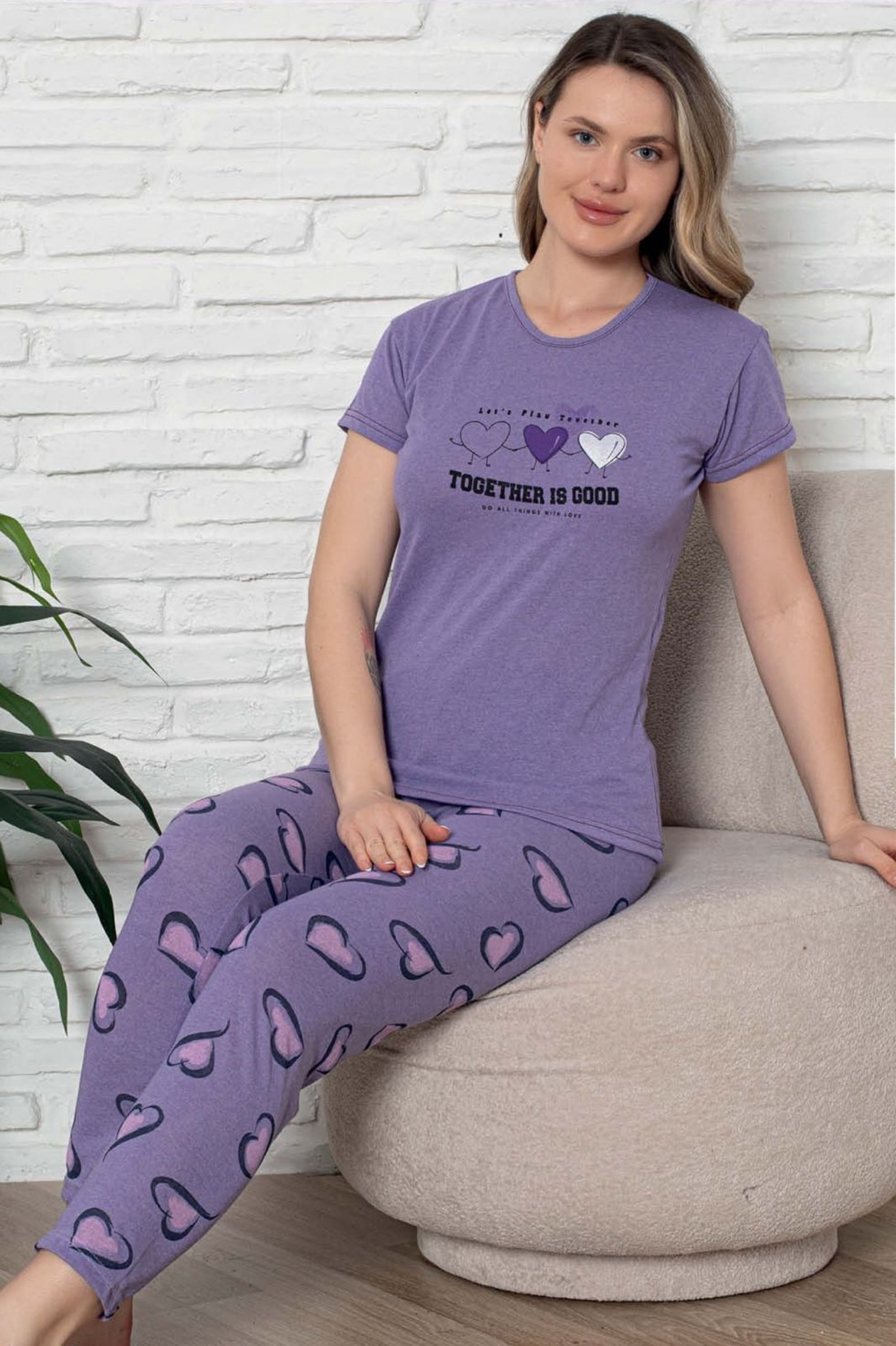 Ecodream Kısa Kollu Desenli Ekonomik Kadın Pijama Takımı - Lacivert