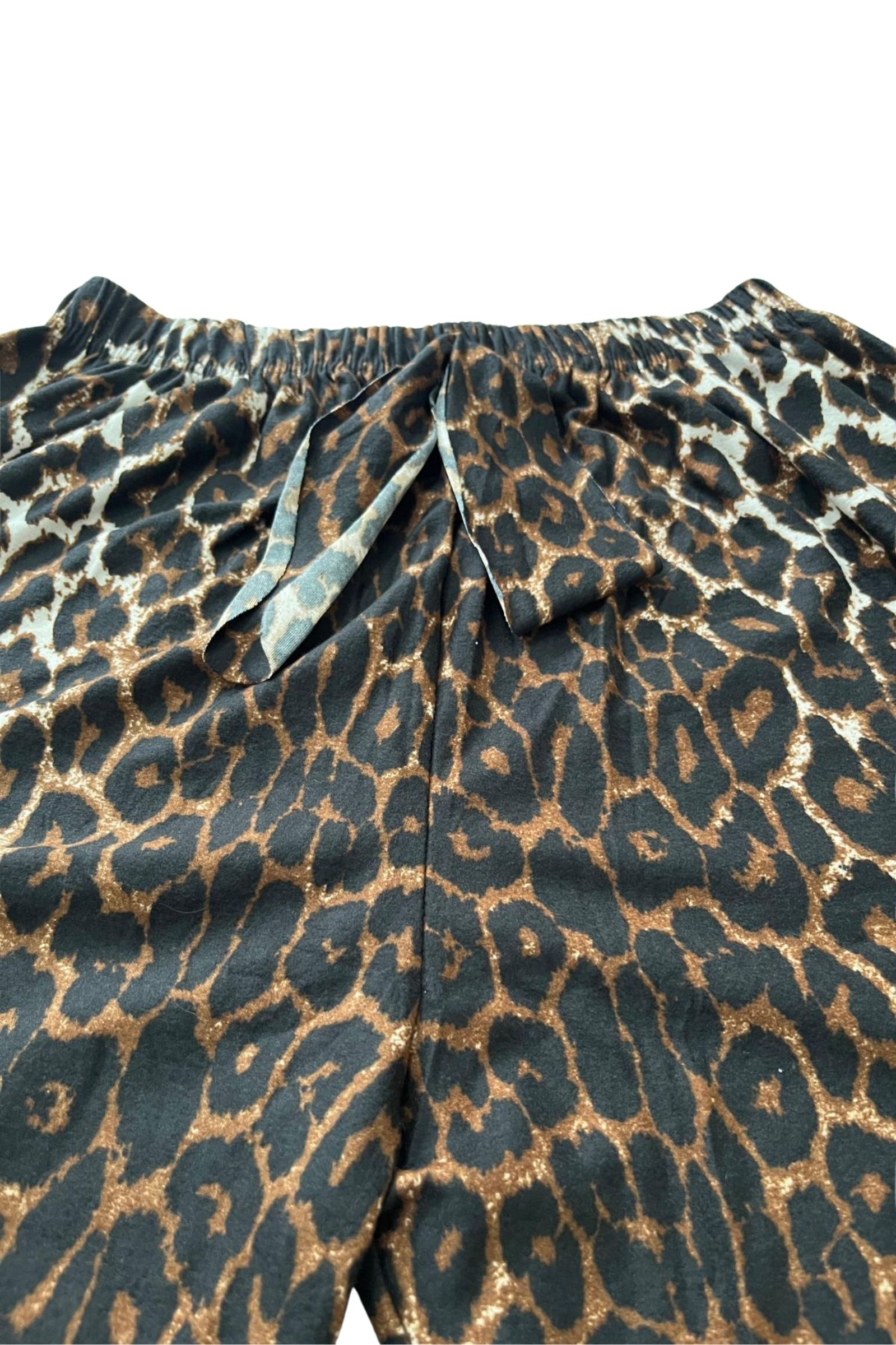 Büyük Beden Yumuşak Kadife Dokulu Leopar Desenli Süet Pijama Altı Pantolon