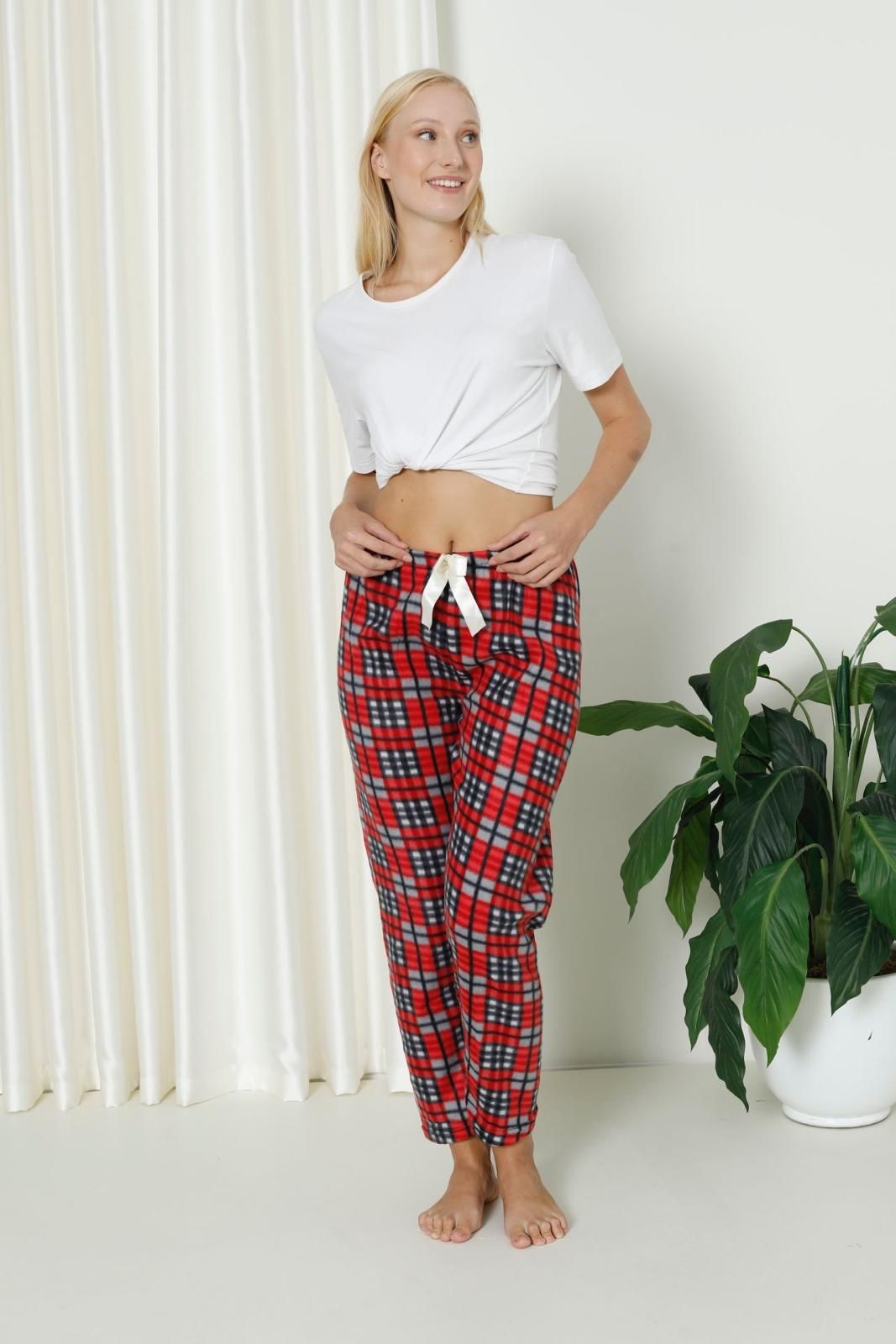 Luxury Soft Welsoft Polar Desenli Kurdeleli Kışlık Pijama Altı Pantolon - Ekose