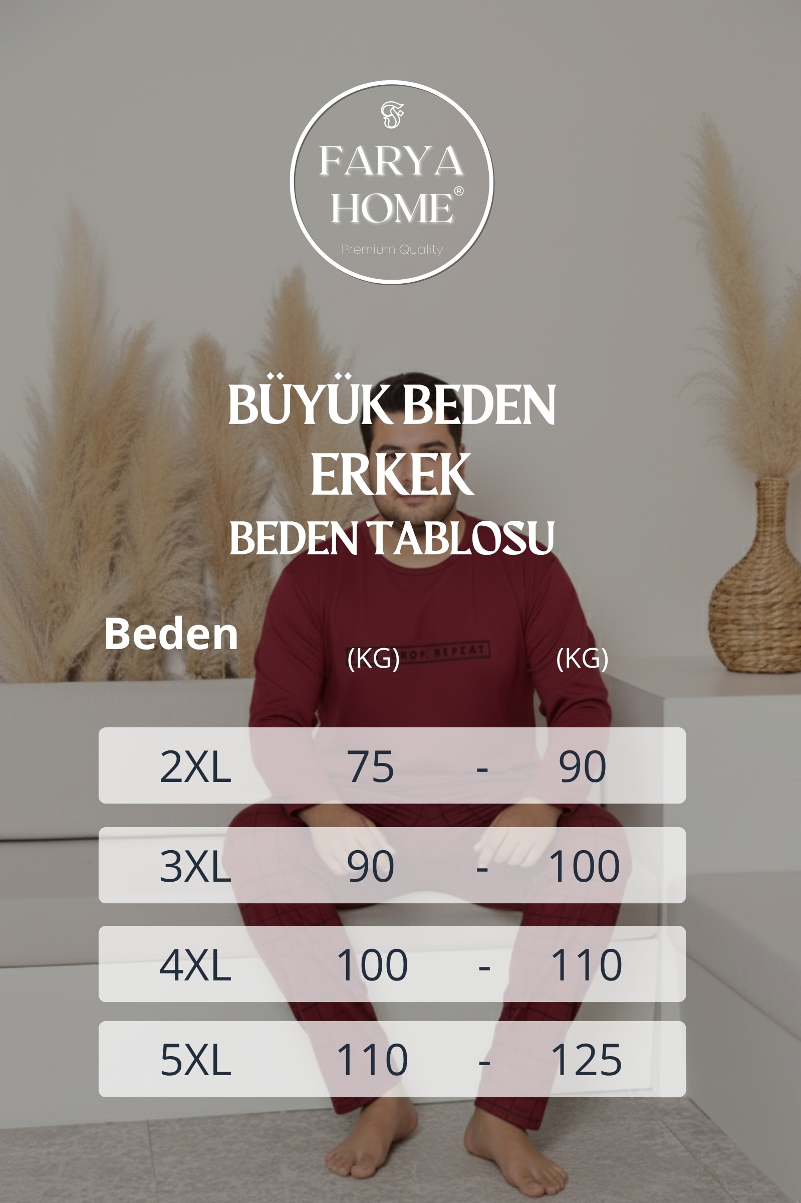 Büyük Beden Pamuklu Uzun Kollu Ekose Kareli Erkek Pijama Takımı - Bordo