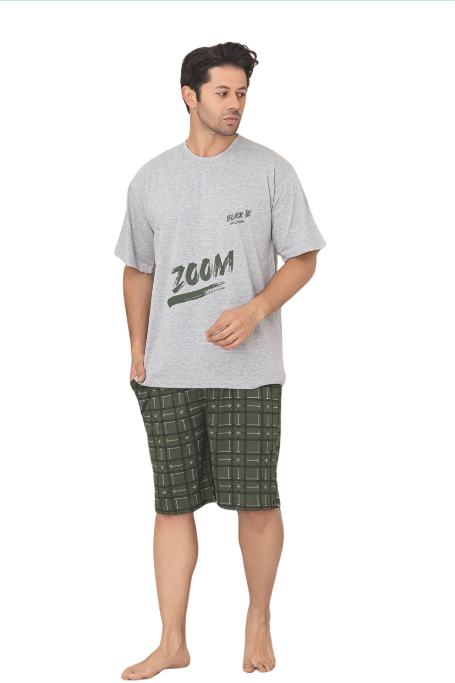 Büyük Beden Pamuklu Cepli Kısa Kollu Şortlu Erkek Pijama Takımı
