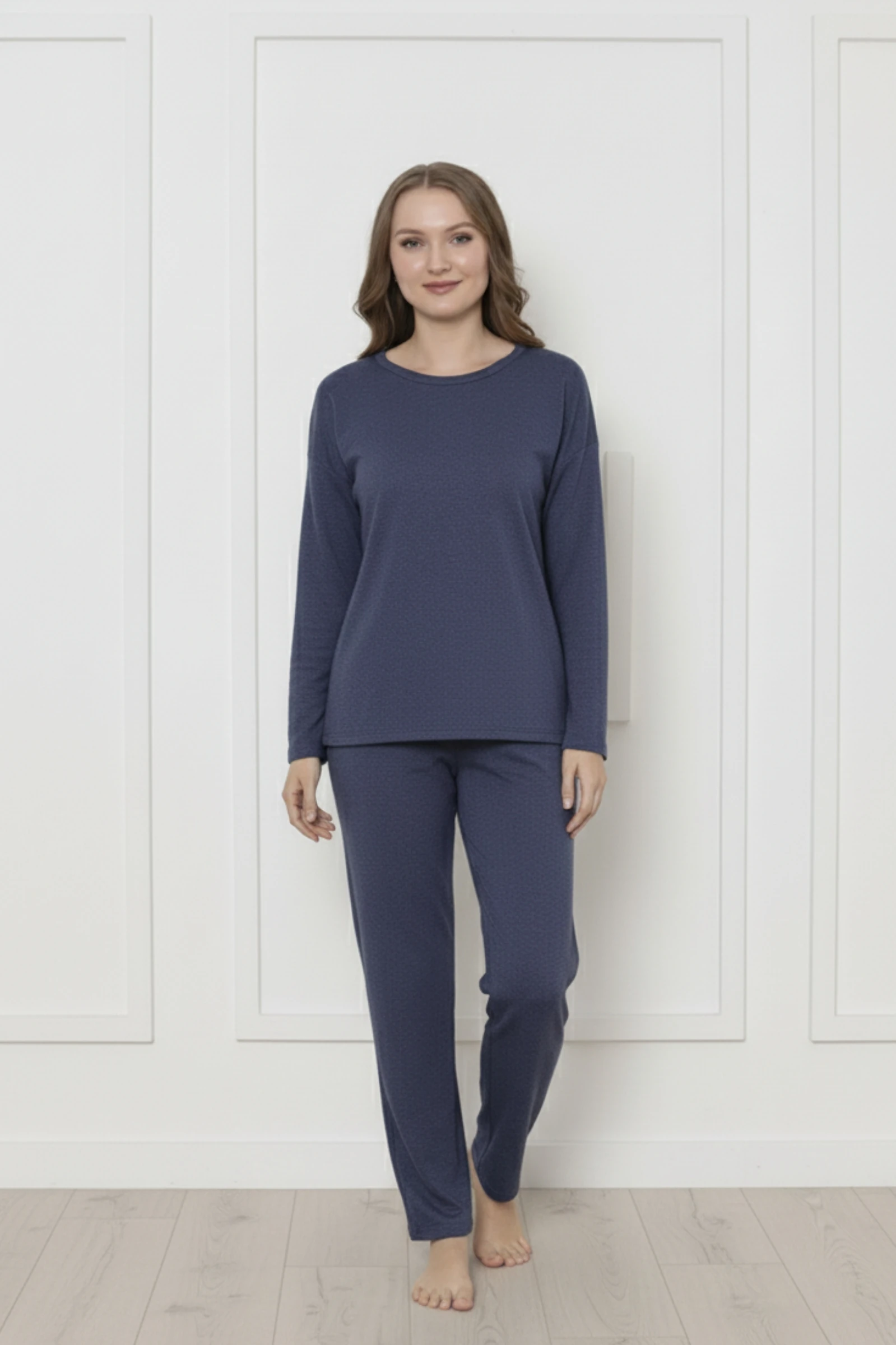 Kalın Kışlık 2 İplik Şardonlu Uzun Kollu Örme Pijama Takımı