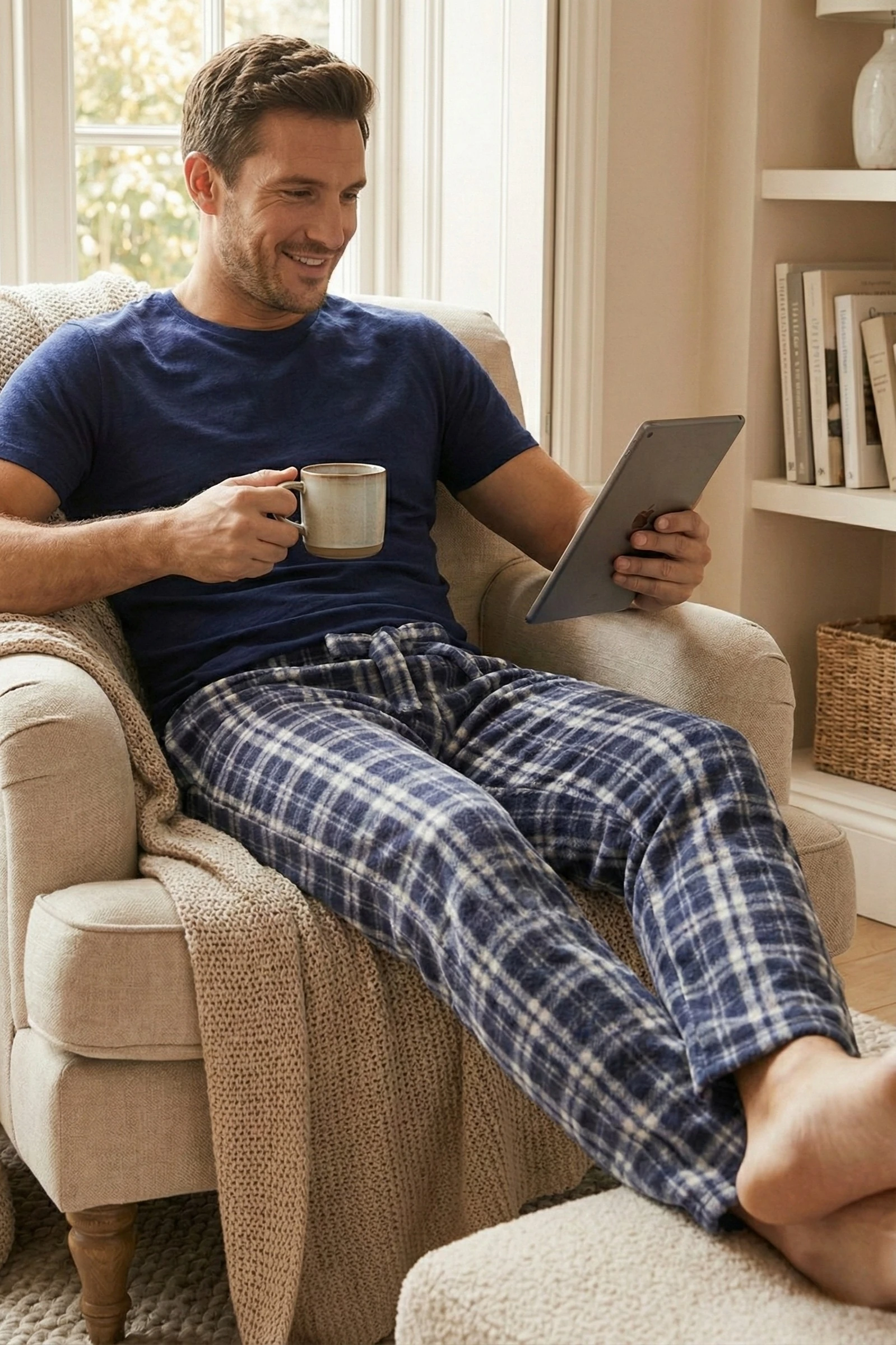 Luxury Soft Wellsoft Polar Ekose Kare Desenli Kışlık Pijama Altı Pantolon - Lacivert