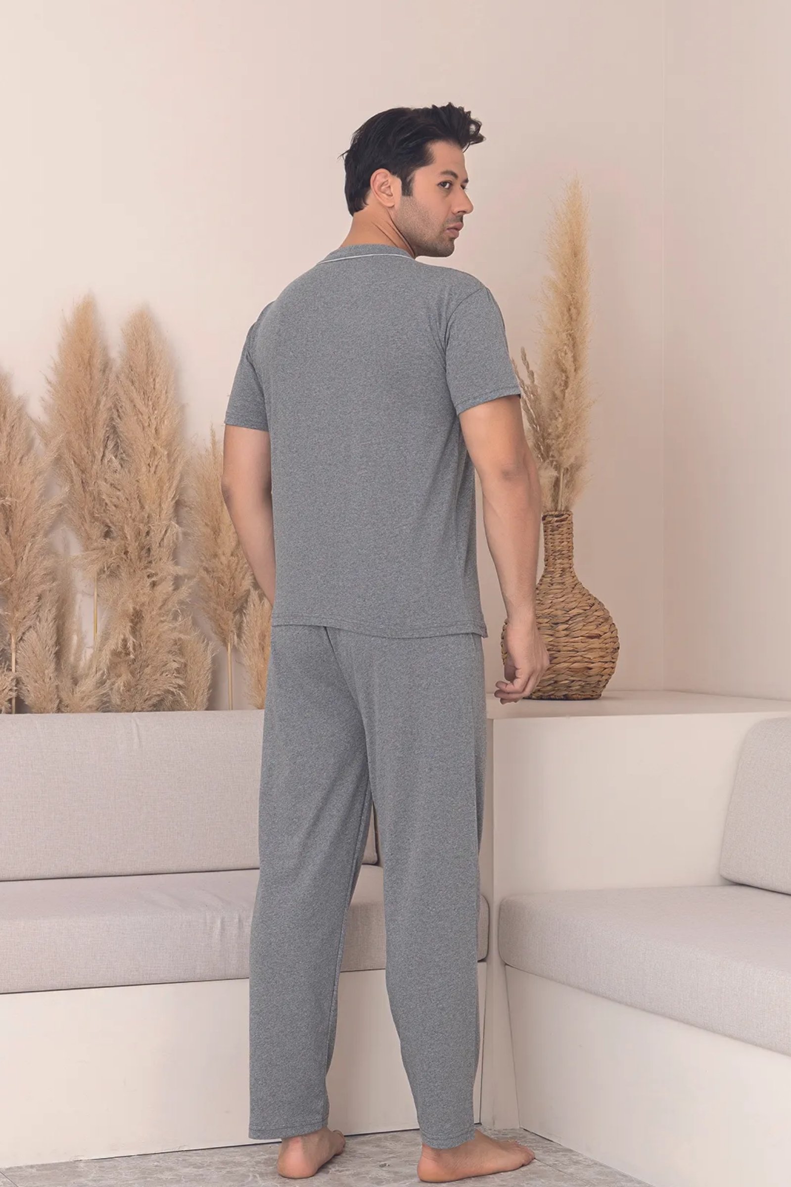 Dreamy Pamuklu Kısa Kollu Düğmeli Erkek Pijama Takımı