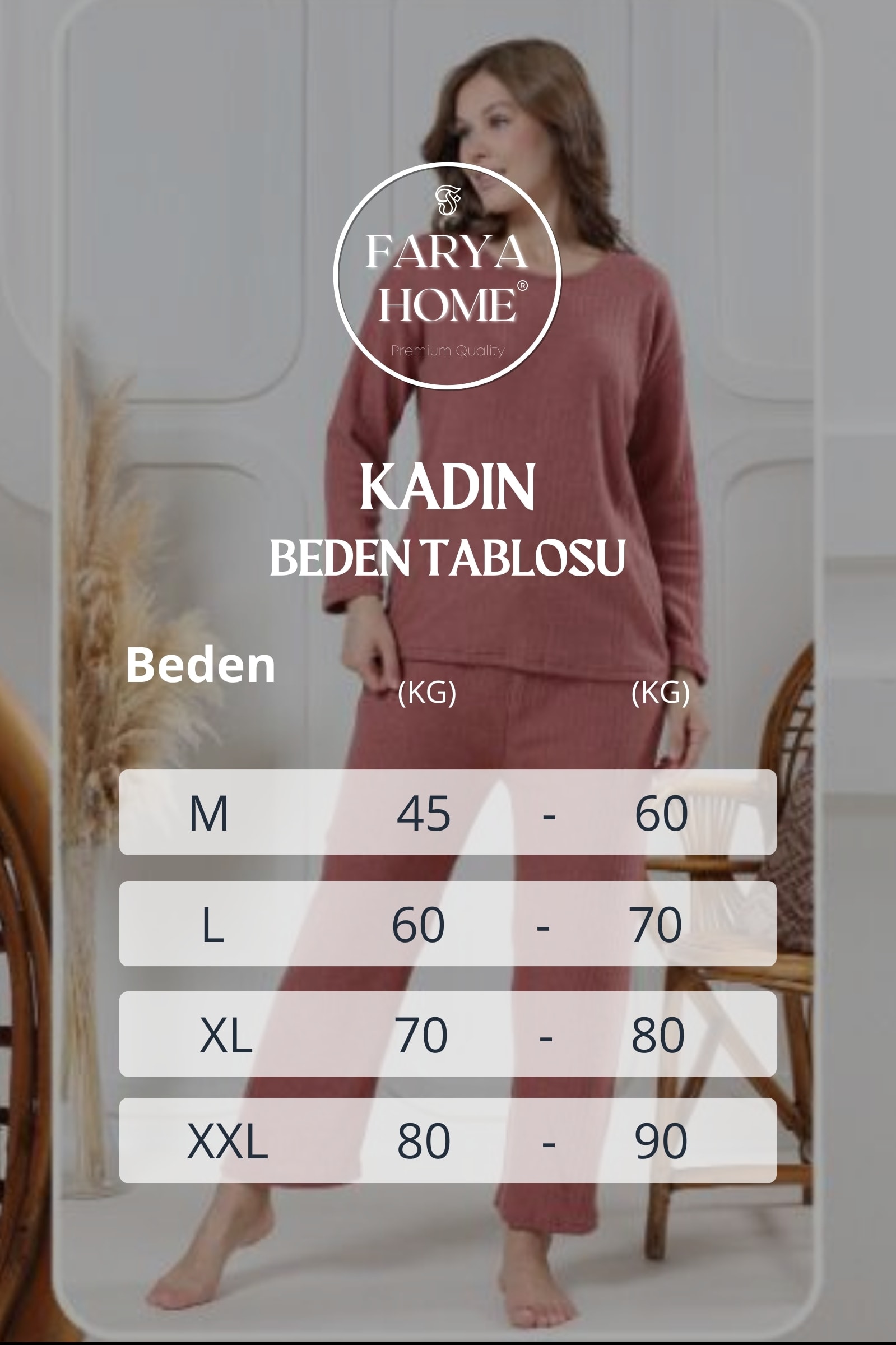 Pamuklu Kalın Kışlık İnterlok Şeritli Uzun Kollu Örme Pijama Takımı - Gül Kurusu