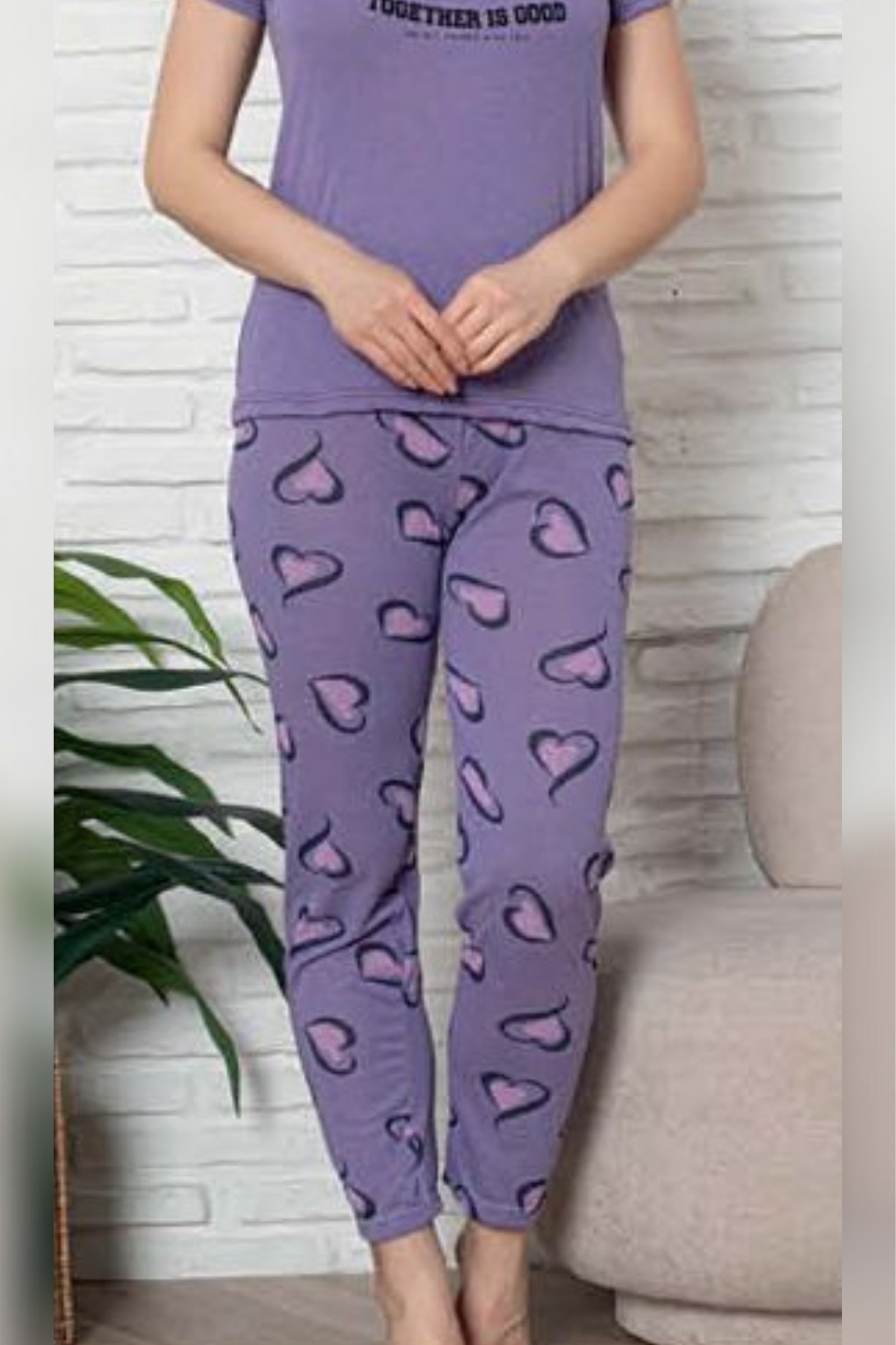 Ecodream Kısa Kollu Desenli Ekonomik Kadın Pijama Takımı - Lacivert