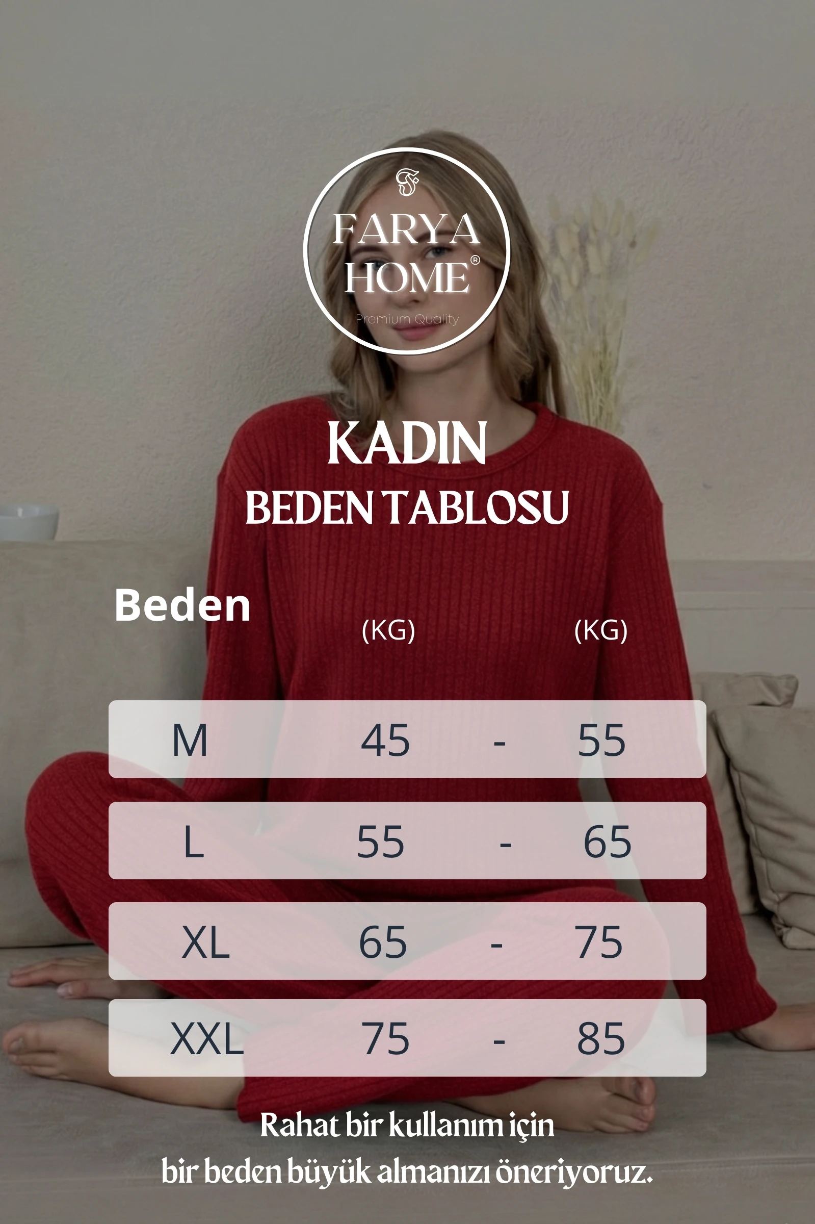 Kalın Kışlık İnterlok Şeritli Uzun Kollu Örme Pijama Takımı - Bordo