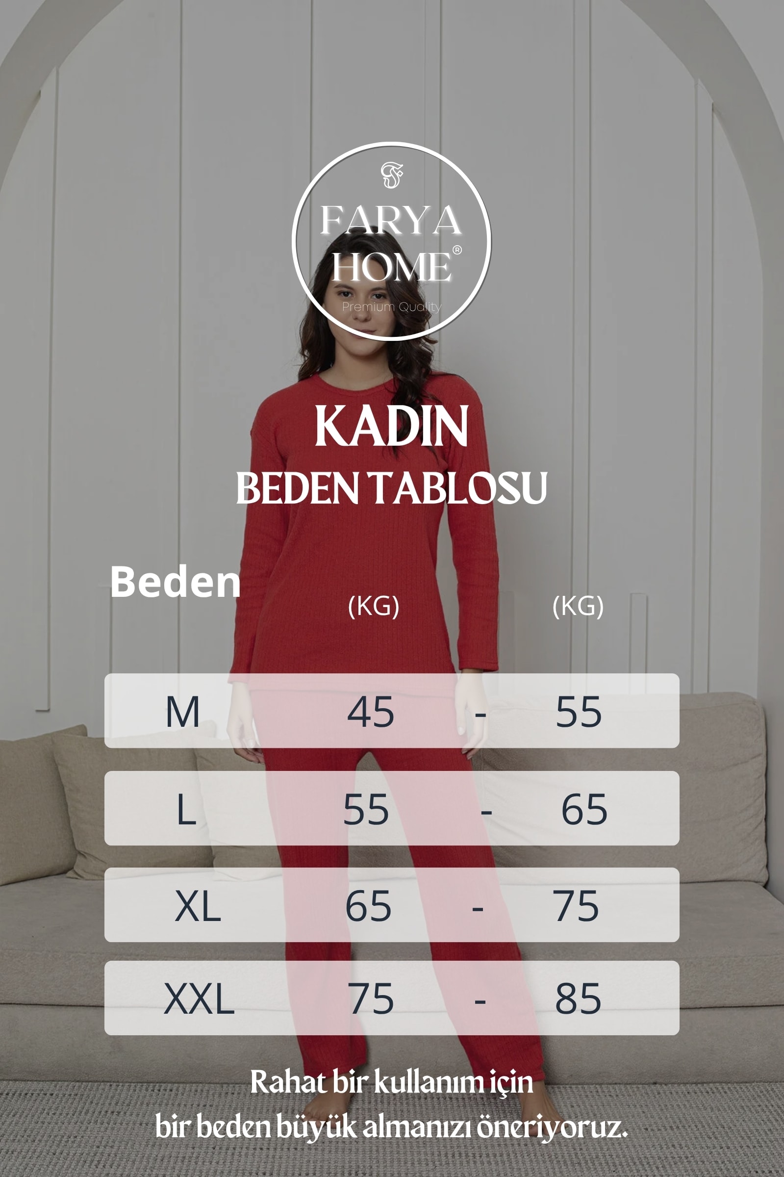 Pamuklu Kalın Kışlık İnterlok Şeritli Uzun Kollu Örme Pijama Takımı - Kırmızı