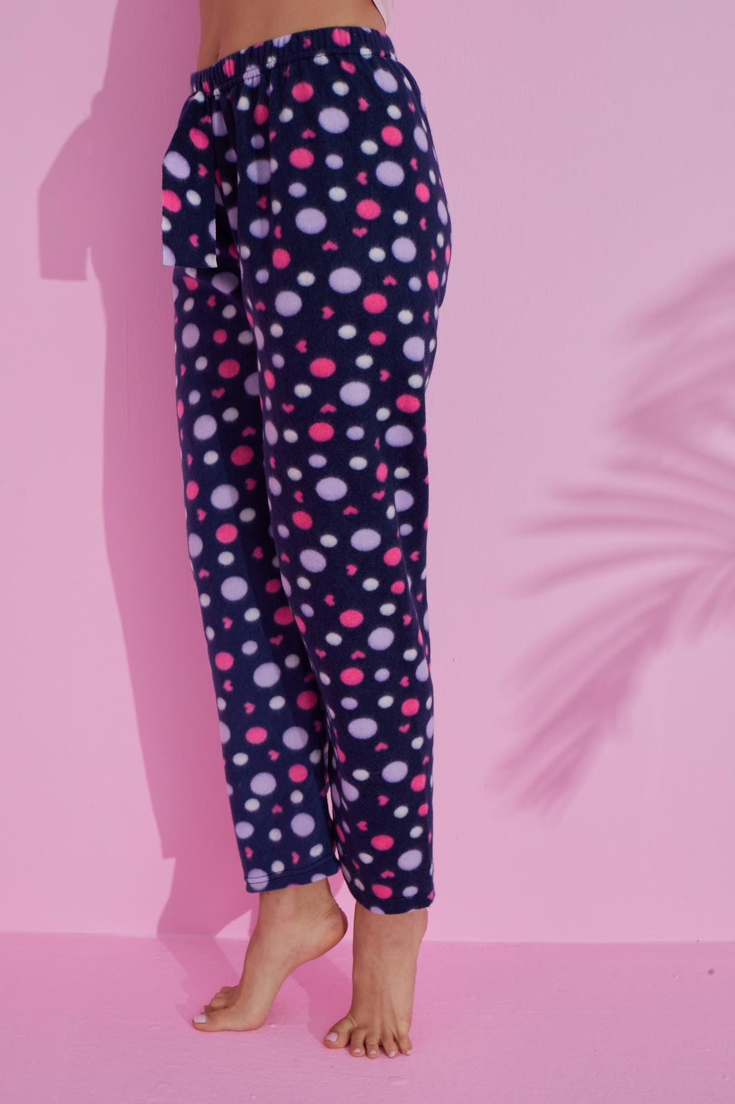 Luxury Soft Welsoft Polar Puantiyeli Kışlık Peluş Pijama Altı Pantolon - Lacivert