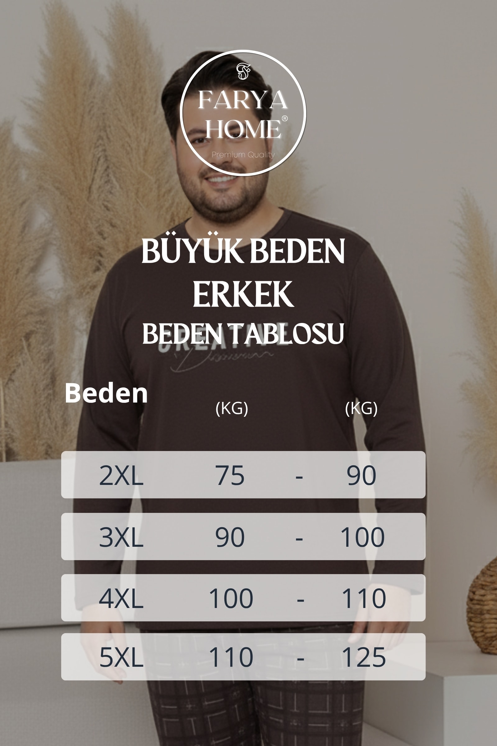 Büyük Beden Pamuklu Uzun Kollu Ekose Kareli Erkek Pijama Takımı - Kahverengi