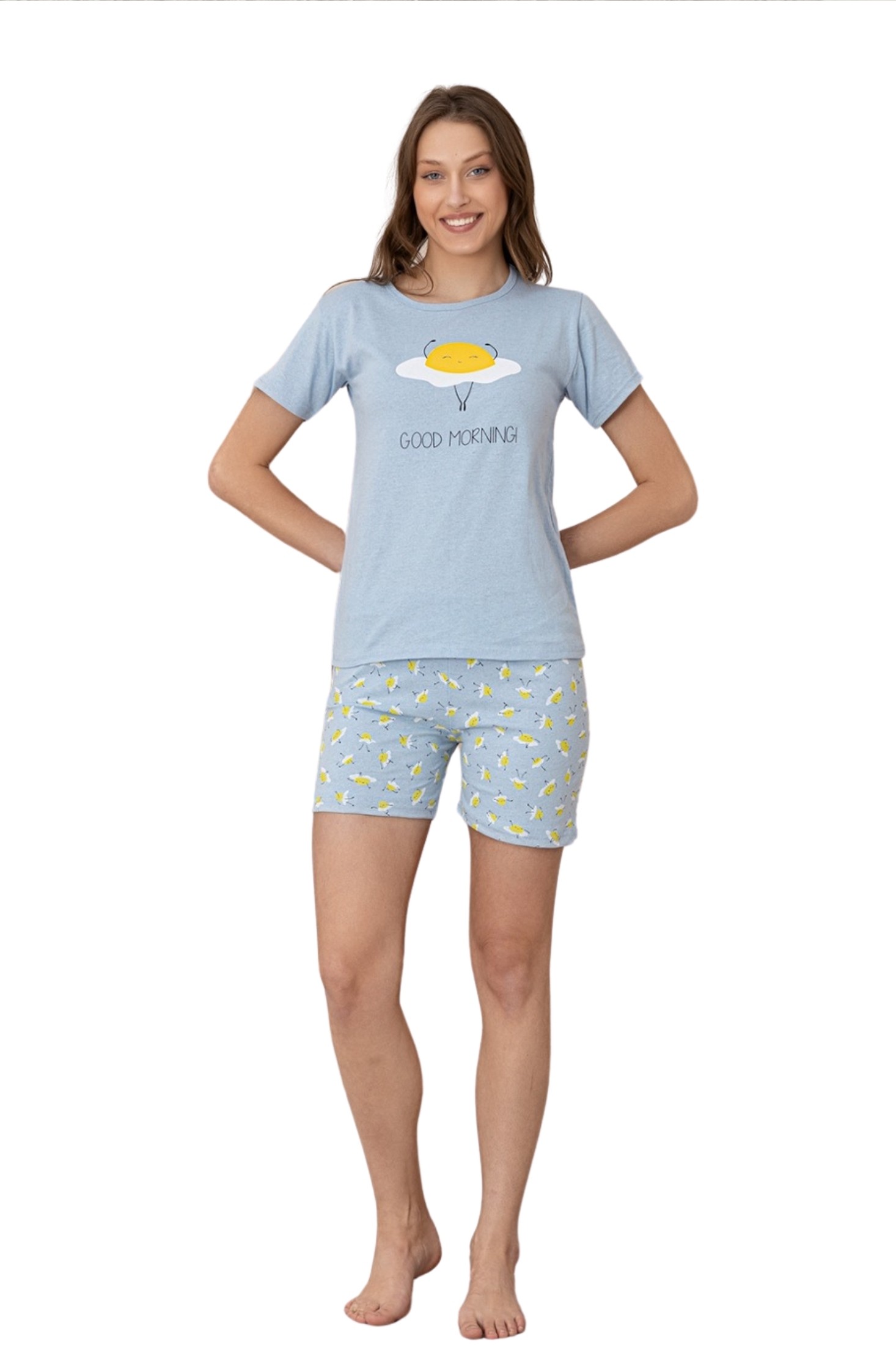 Dreamy Pamuklu Desenli Kısa Kollu Şortlu Kadın Pijama Takımı