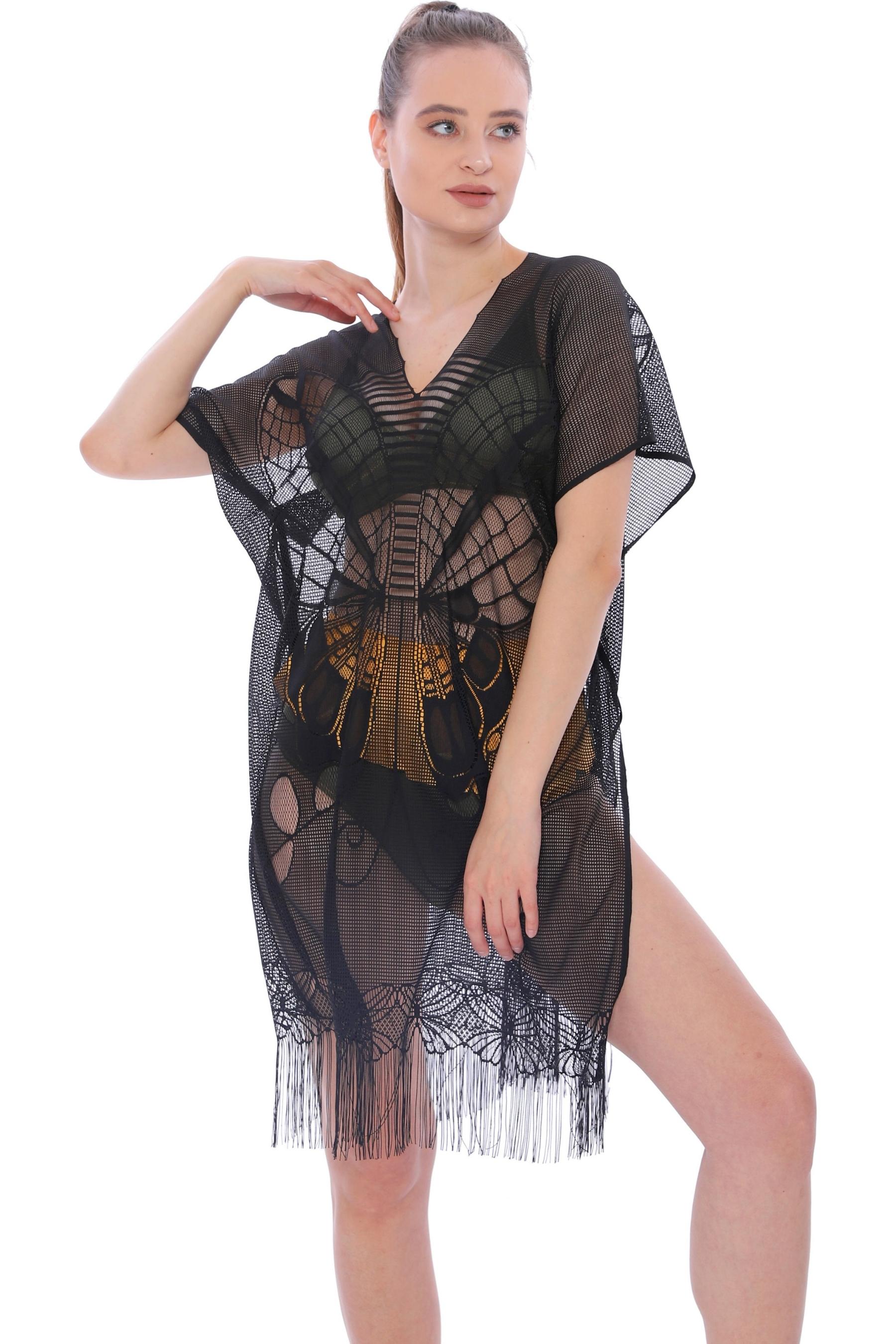 Faryabeach Dantelli Kelebek Desenli Püsküllü Likralı Plaj Elbisesi Pareo