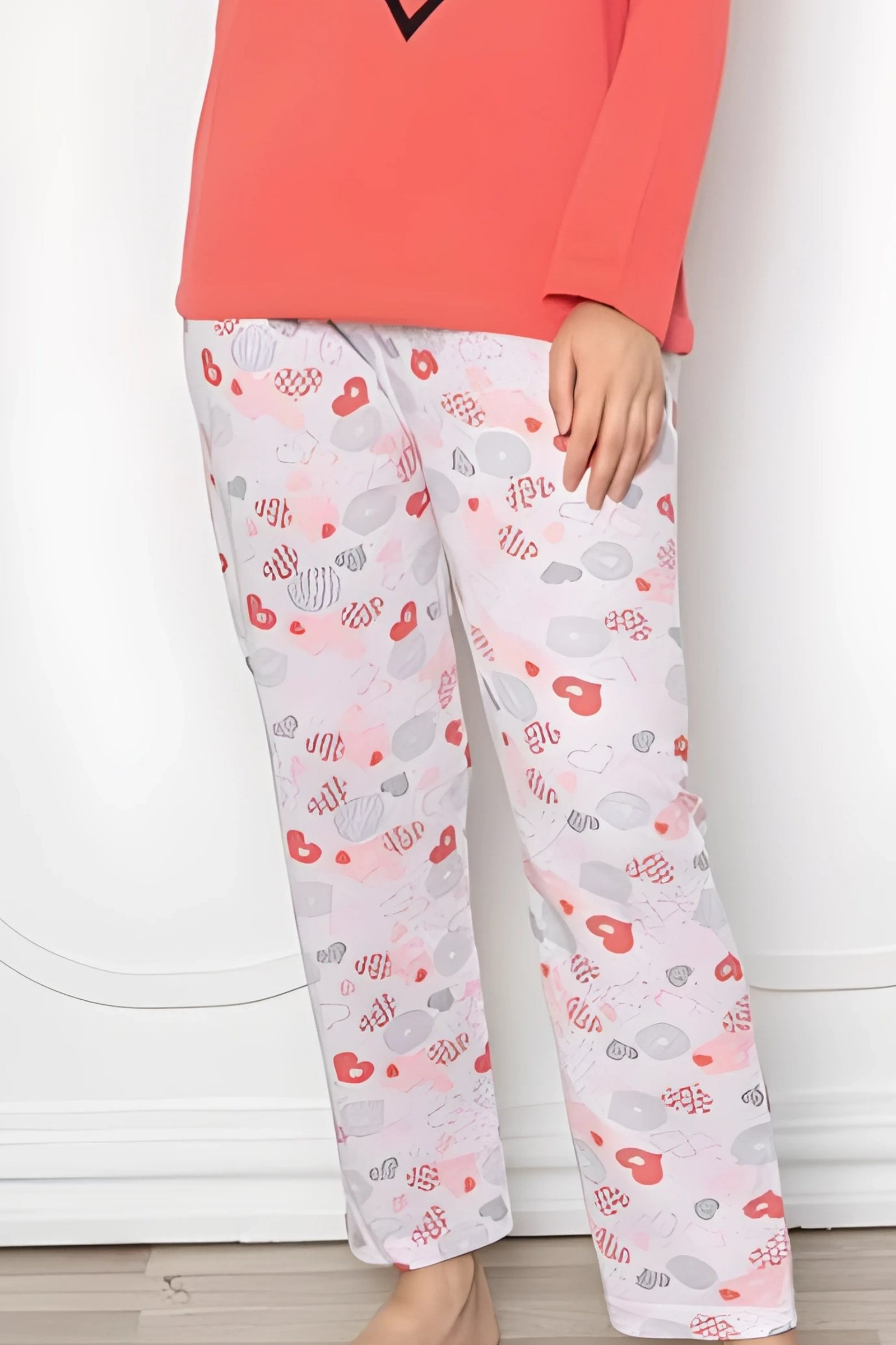 Dreamy Pamuklu Desenli 2 İplik Uzun Kollu Pijama Takımı - Yavruağzı