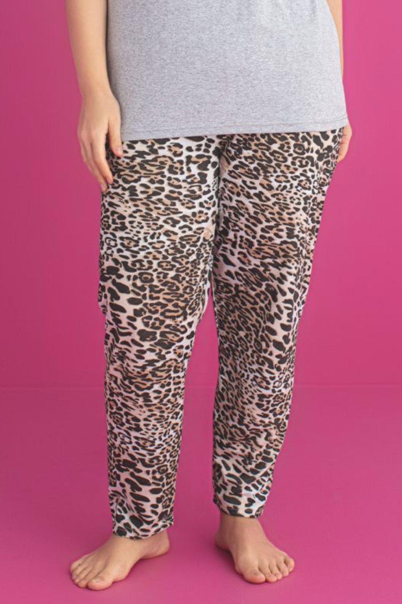 X-Dreamy Büyük Beden Pamuklu Leopar Desenli Kısa Kollu Pijama Takımı - Leopar