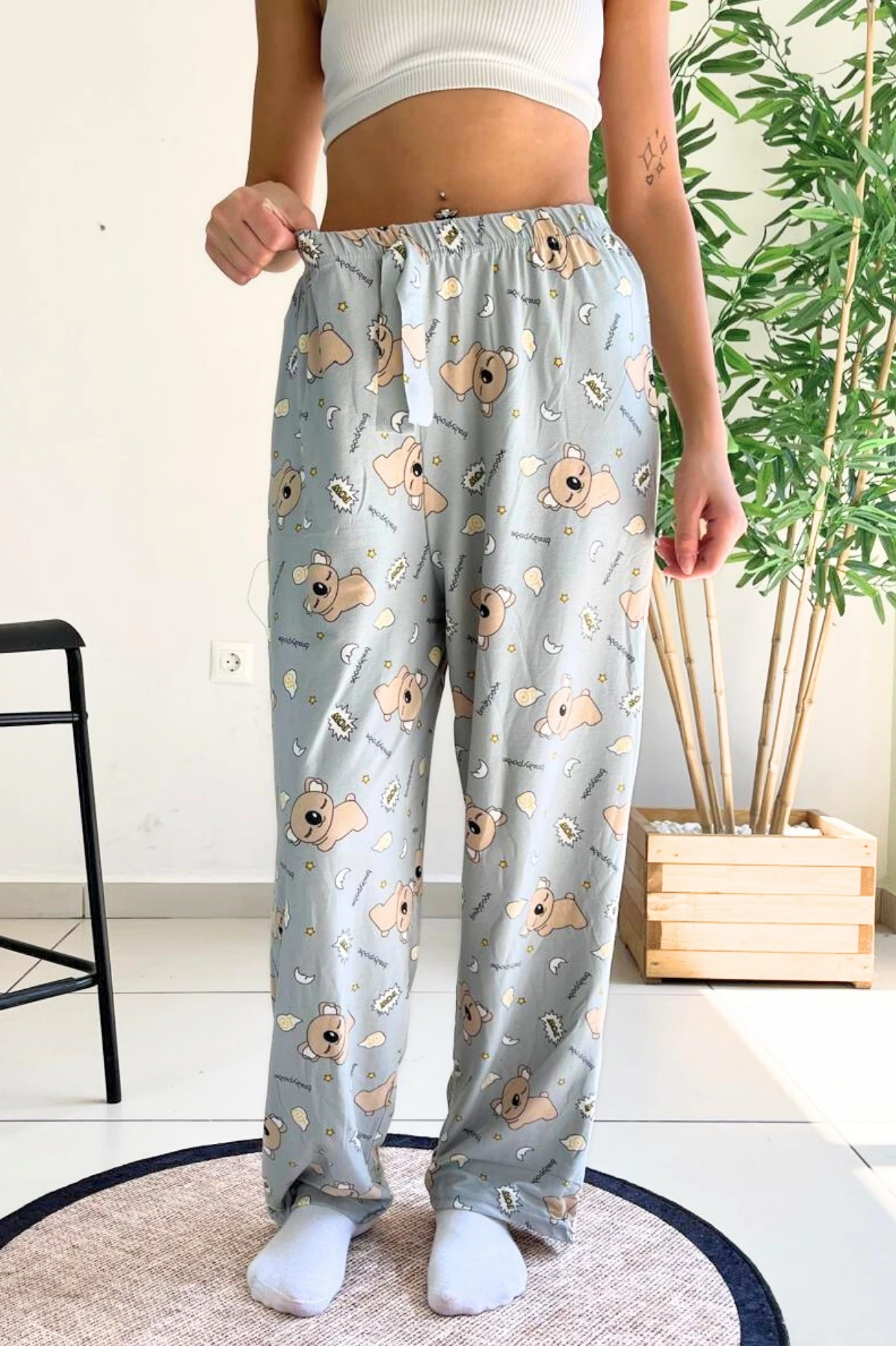 X-Dreamy Büyük Beden Kadife Dokulu Desenli Süet Pijama Altı Pantolon