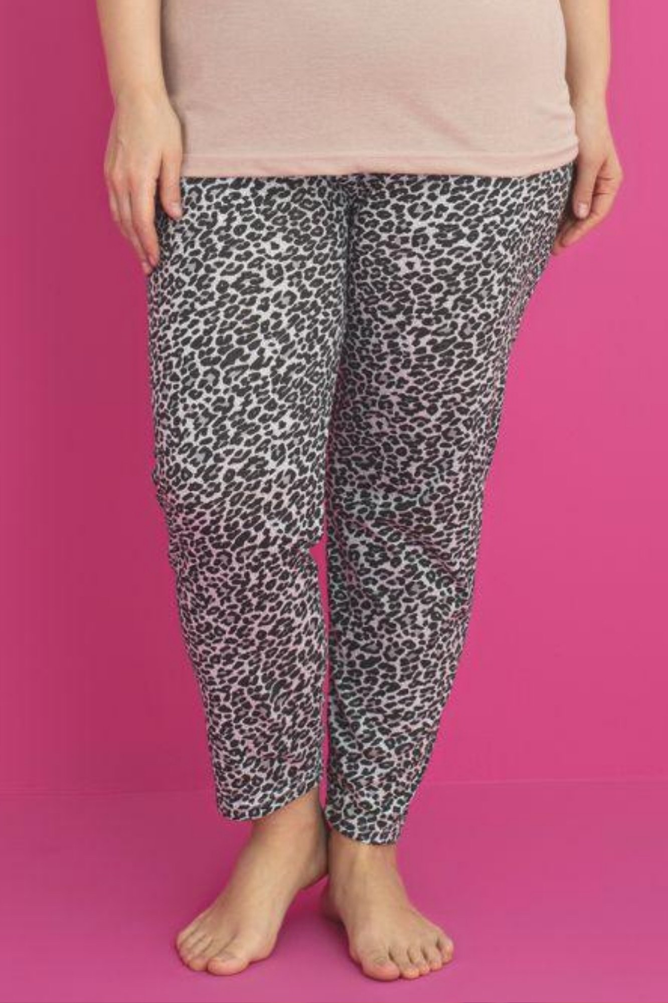 X-Dreamy Büyük Beden Pamuklu Leopar Desenli Kısa Kollu Pijama Takımı - Kahverengi