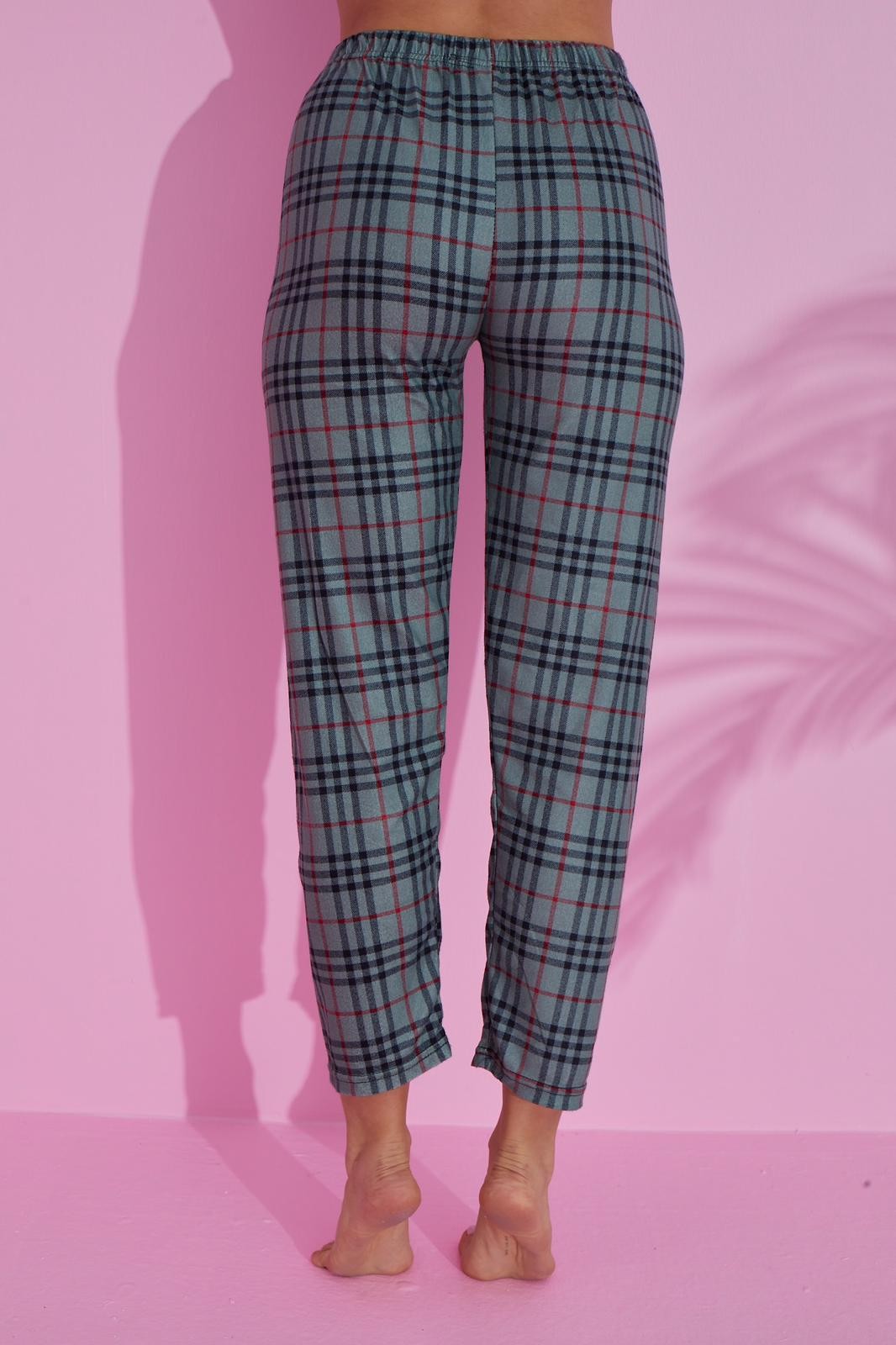 Dreamy Pamuklu Süet Ekose Desenli Pijama Altı Pantolon - Petrol Yeşili