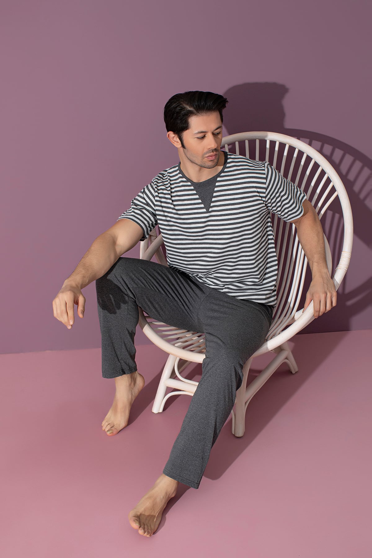 Dreamy Pamuklu Kısa Kollu Bisiklet Yaka Erkek Pijama Takımı - Gri