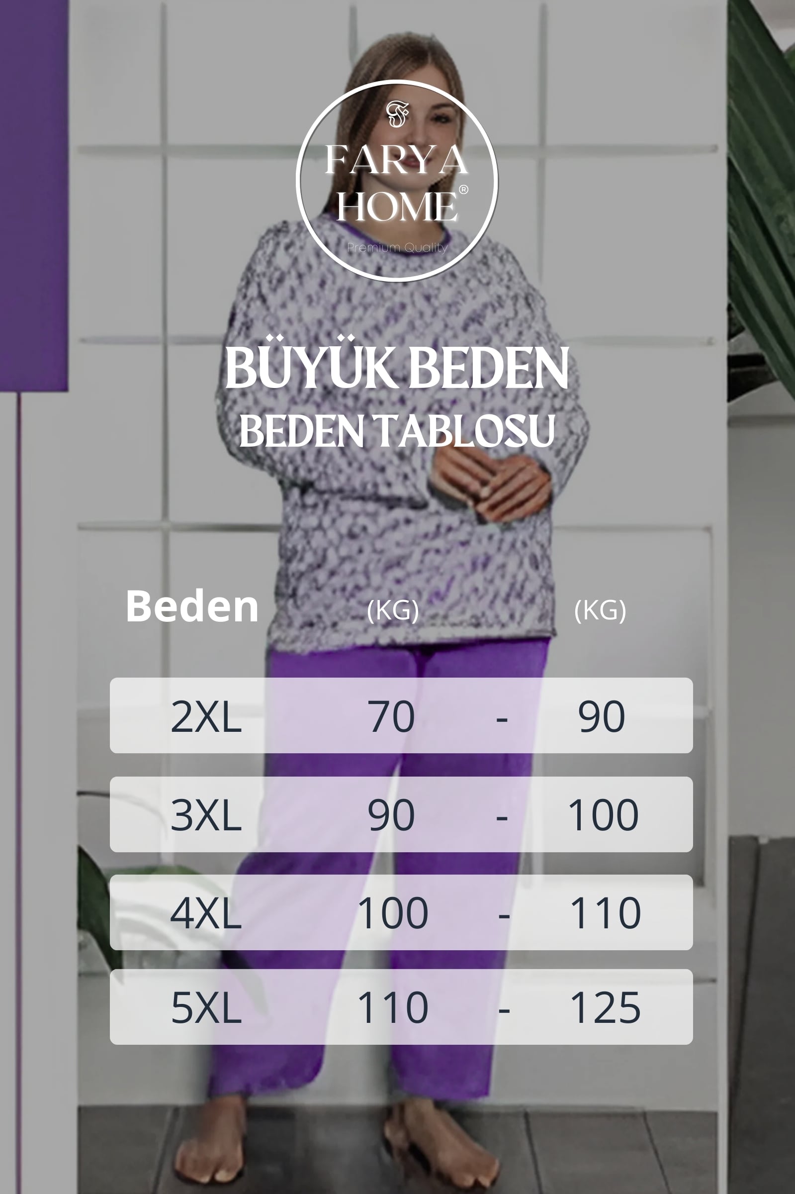 Büyük Beden Pamuklu 2 İplik Şardonlu Kışlık Uzun Kollu Pijama Takımı - Mor