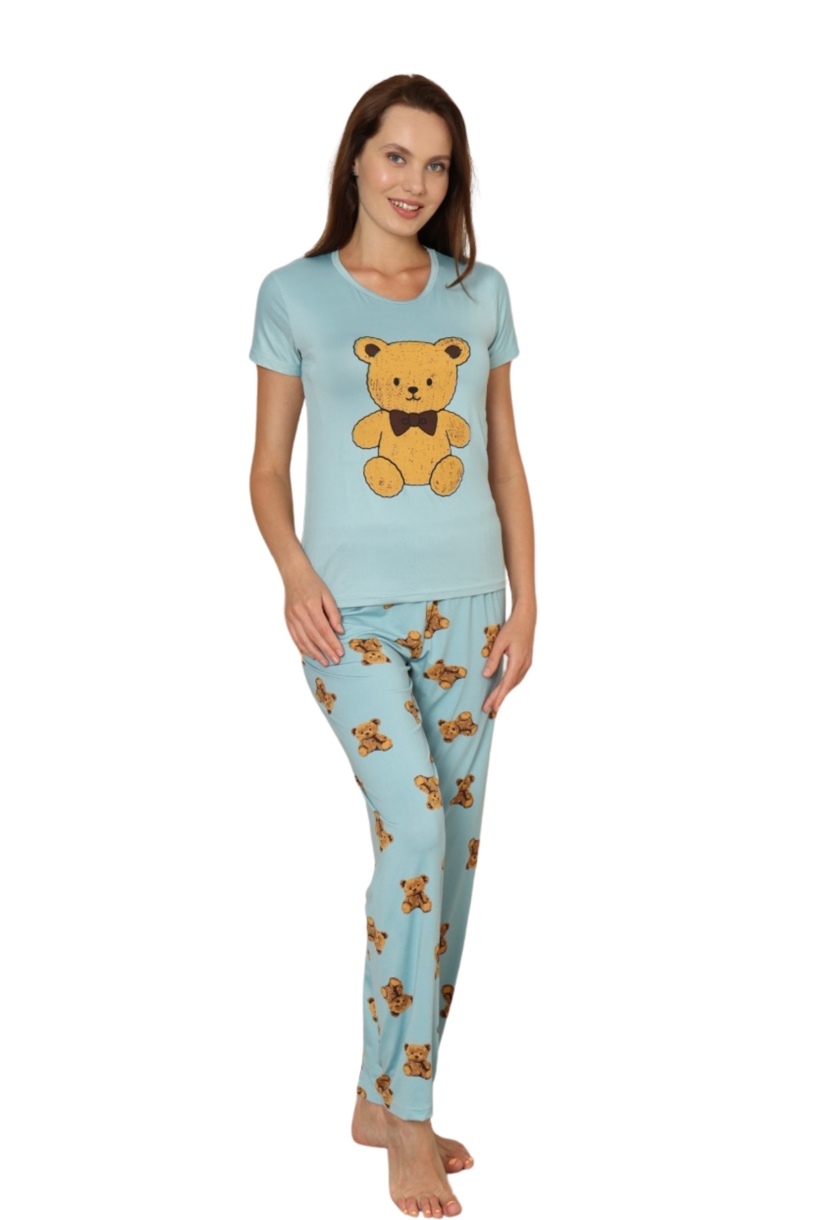 Dreamy Milan Bambu Likralı Desenli Kısa Kollu Pijama Takımı