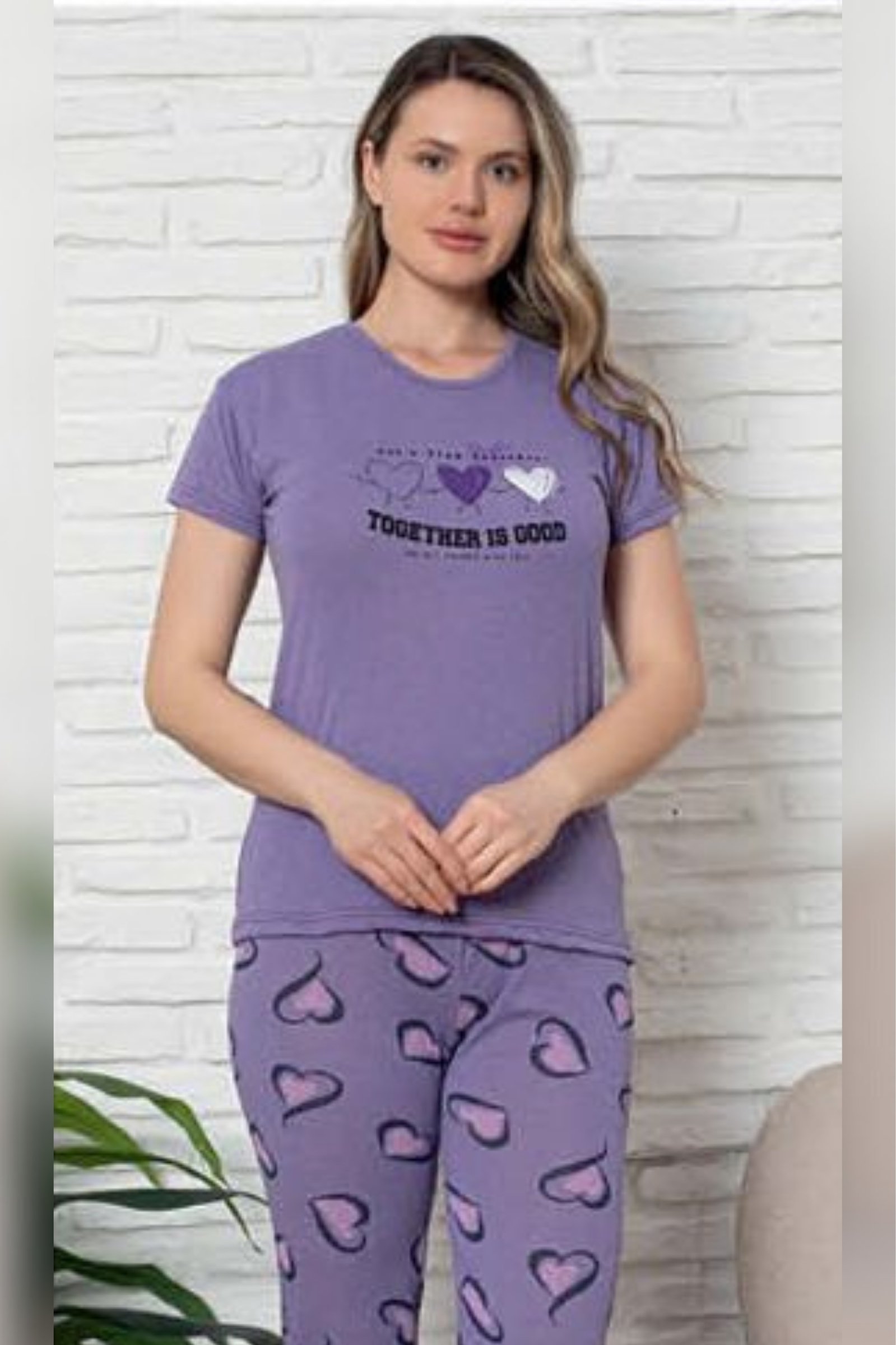 Ecodream Kısa Kollu Desenli Ekonomik Kadın Pijama Takımı - Lacivert
