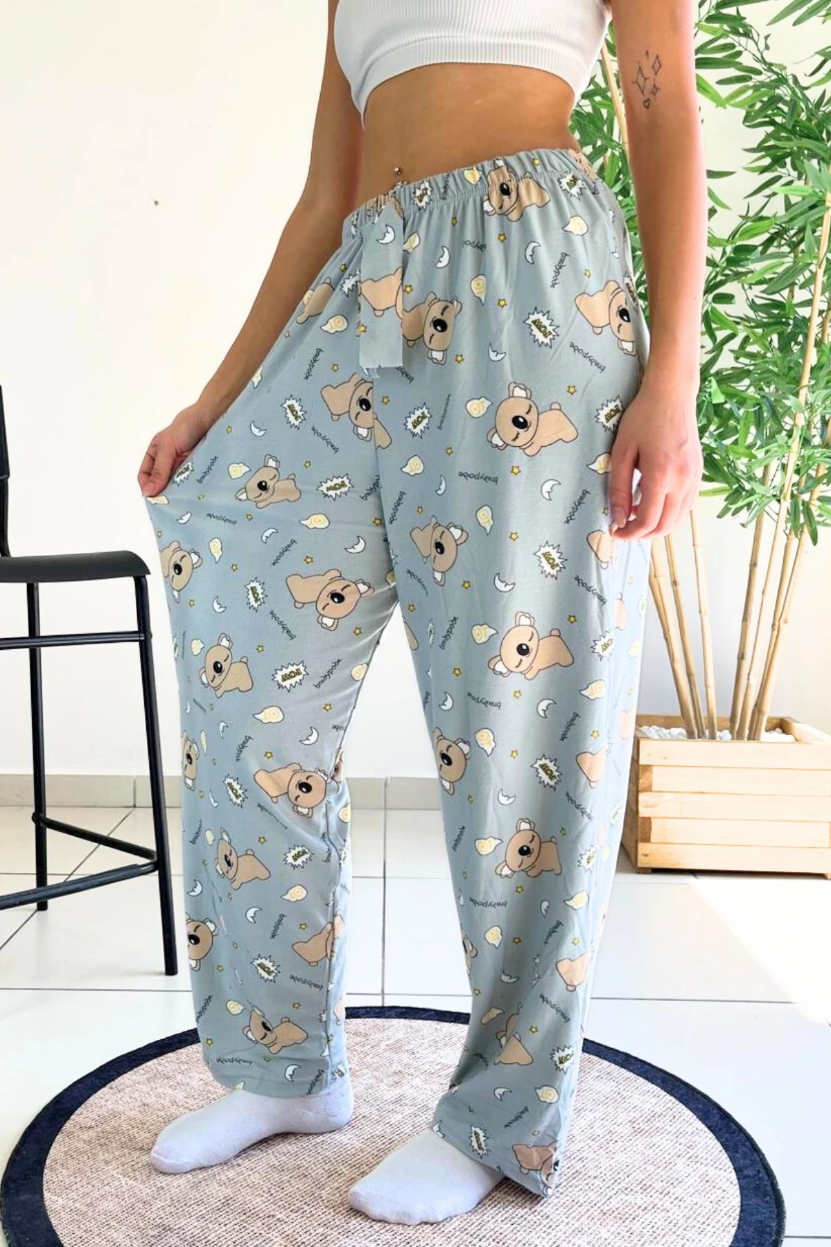 X-Dreamy Büyük Beden Kadife Dokulu Desenli Süet Pijama Altı Pantolon