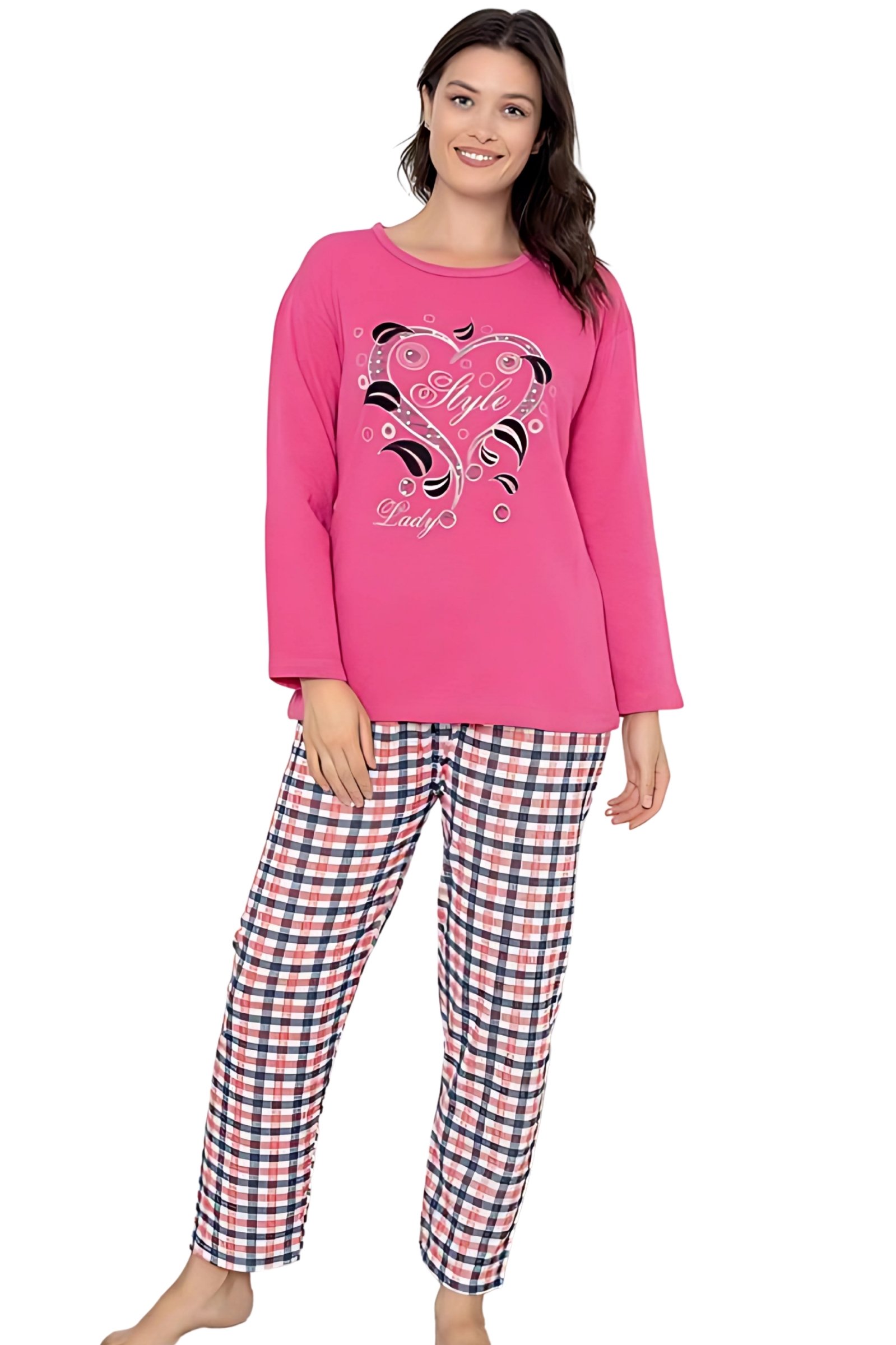 Dreamy Pamuklu Desenli 2 İplik Uzun Kollu Pijama Takımı - Pembe