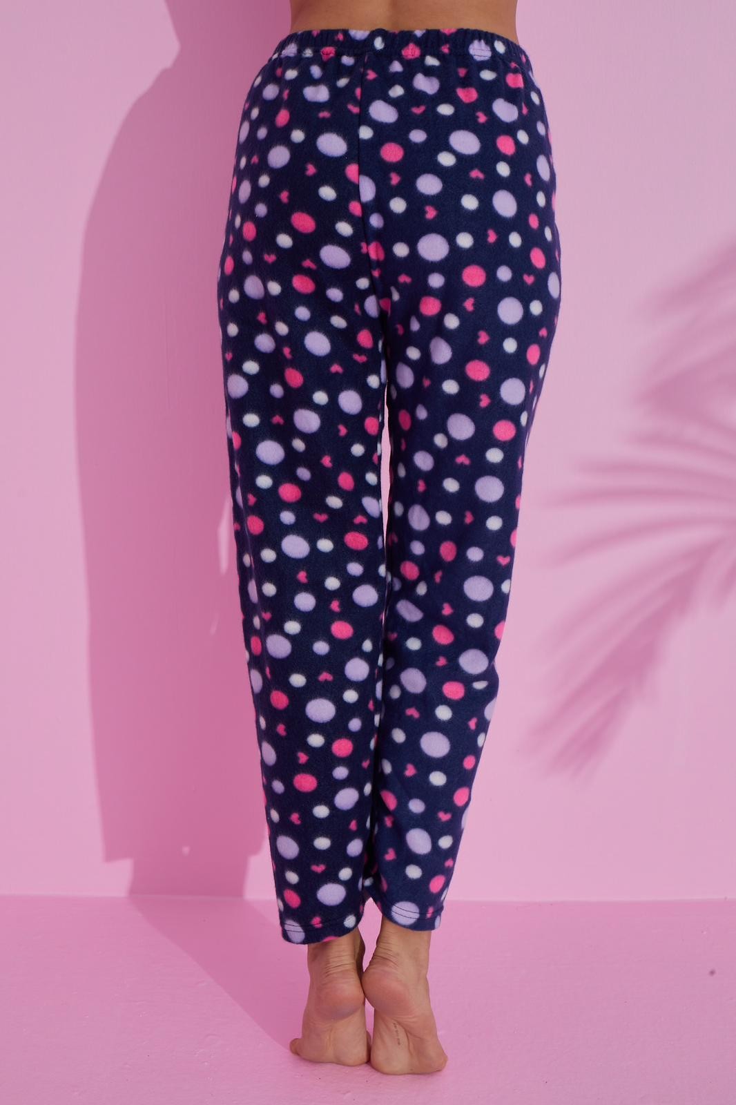 Luxury Soft Welsoft Polar Puantiyeli Kışlık Peluş Pijama Altı Pantolon - Lacivert