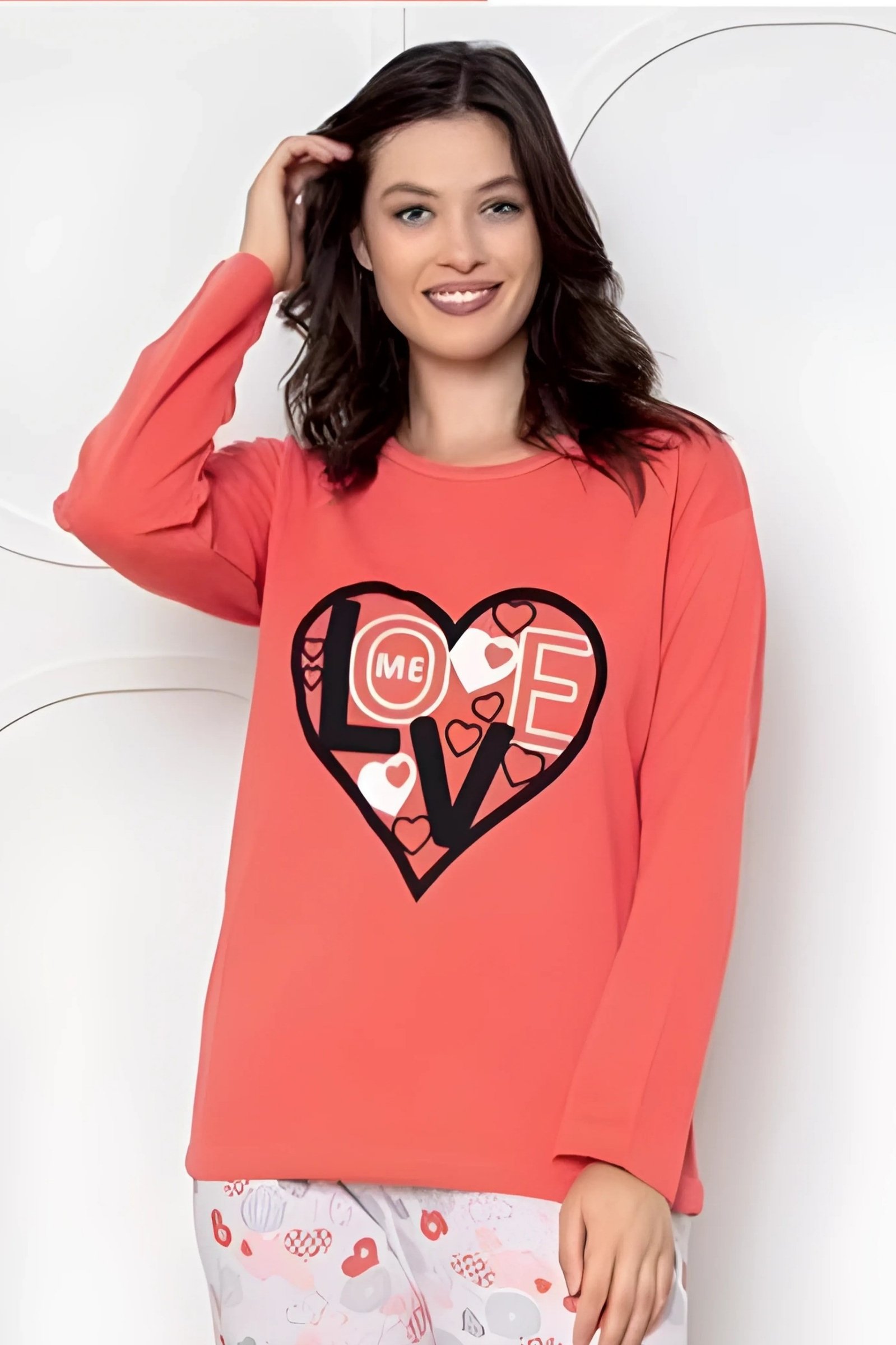 Dreamy Pamuklu Desenli 2 İplik Uzun Kollu Pijama Takımı - Yavruağzı