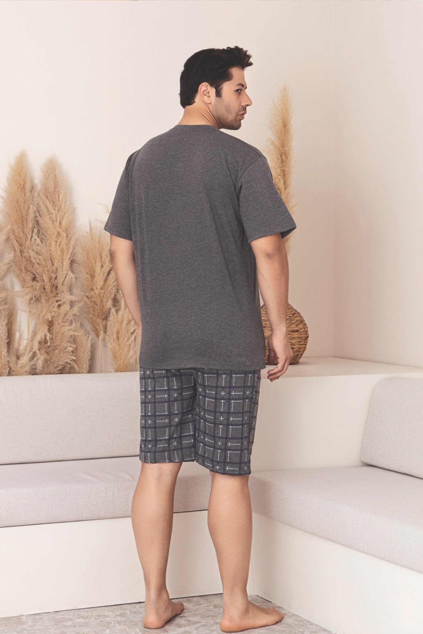 Büyük Beden Pamuklu Cepli Kısa Kollu Şortlu Erkek Pijama Takımı