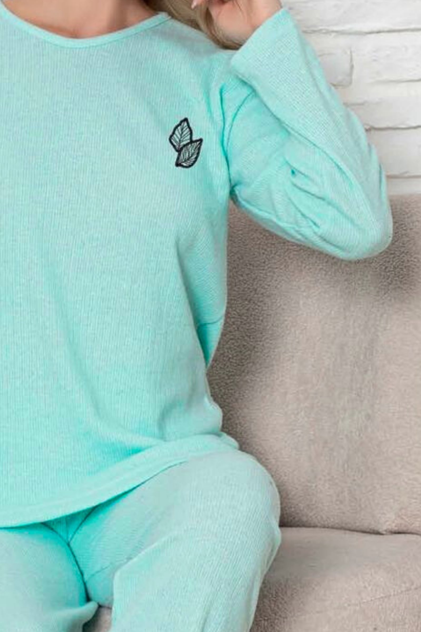 Kalın Kışlık İnterlok Şeritli Uzun Kollu Örme Pijama Takımı