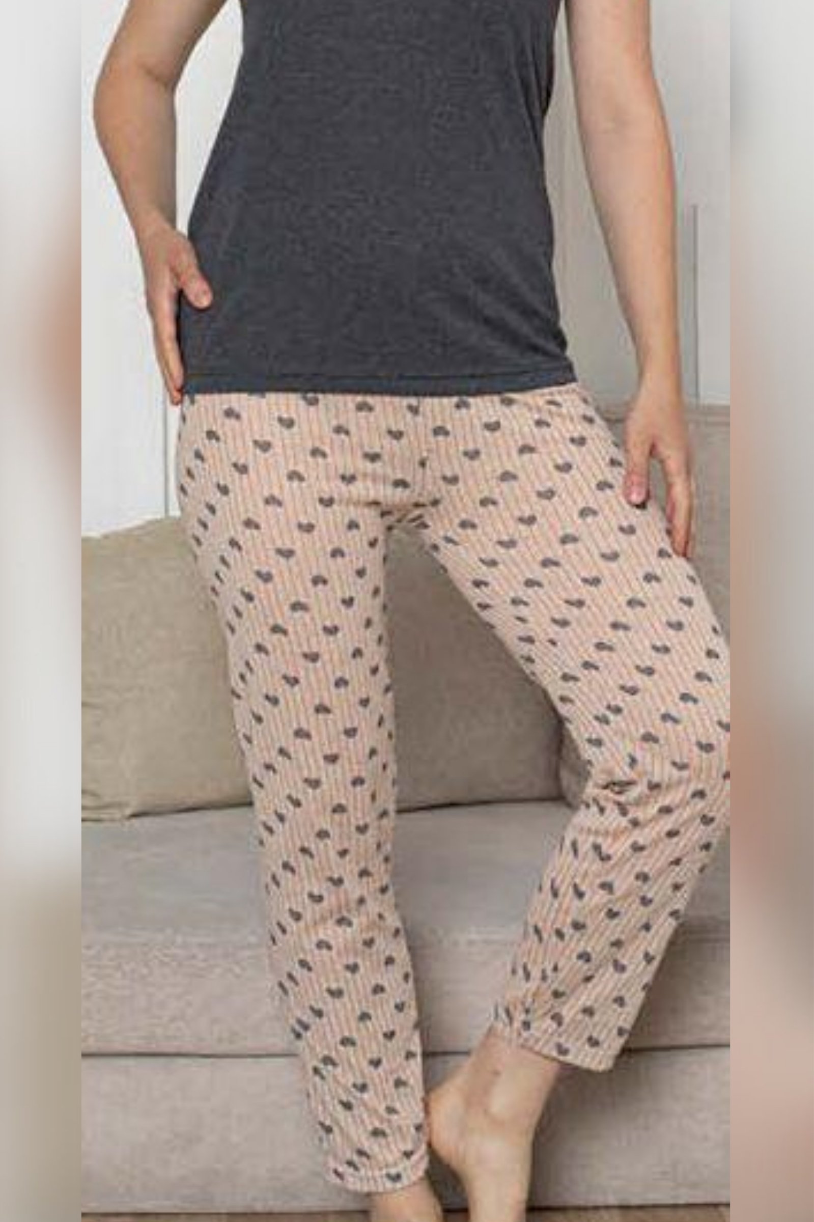 Ecodream Kısa Kollu Desenli Ekonomik Kadın Pijama Takımı - Siyah