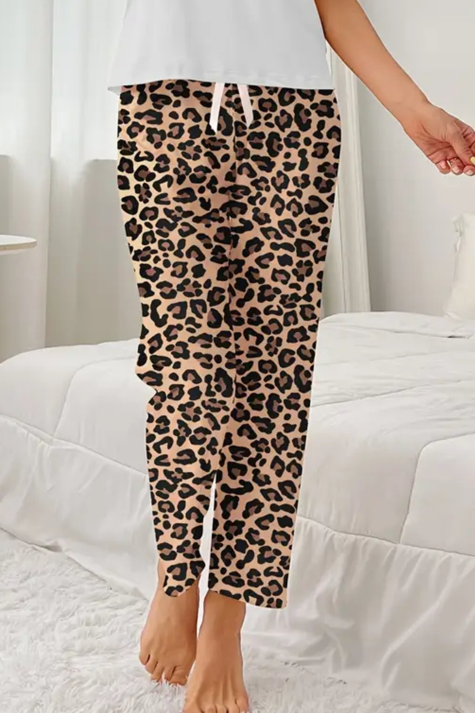 Dreamy Soft Kadife Dokulu Ekose Kareli Süet Pijama Altı Pantolon - Leopar