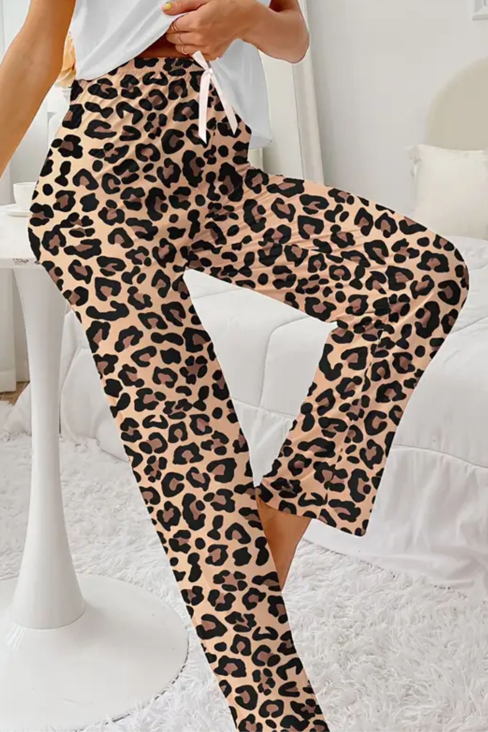 Dreamy Soft Kadife Dokulu Ekose Kareli Süet Pijama Altı Pantolon - Leopar