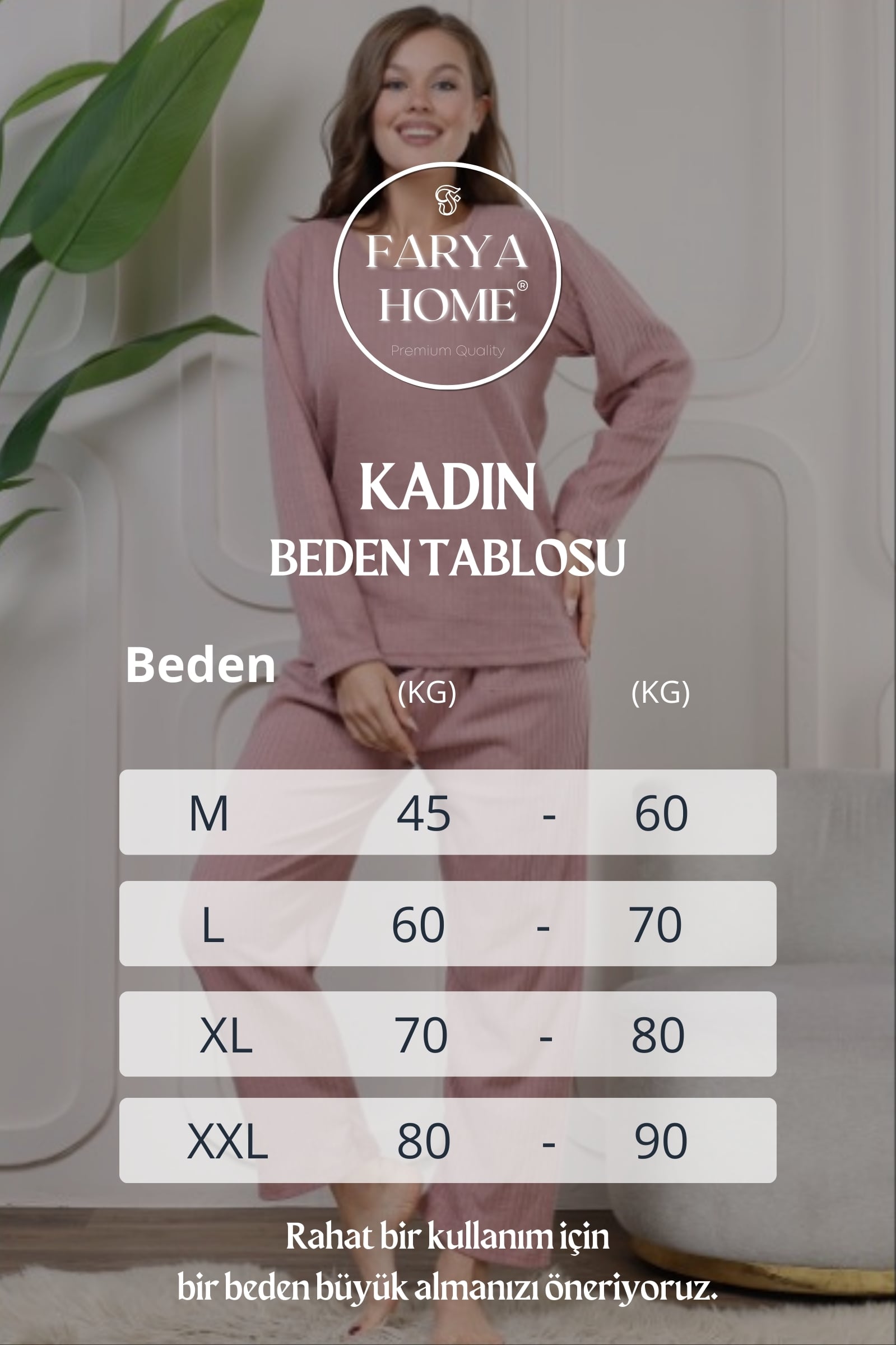 Kalın Kışlık İnterlok Şeritli Uzun Kollu Örme Pijama Takımı - Pembe