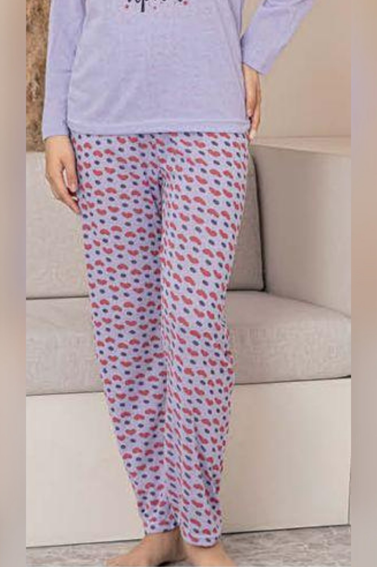 Ecodream Uzun Kollu Desenli Ekonomik Kadın Pijama Takımı - Lila