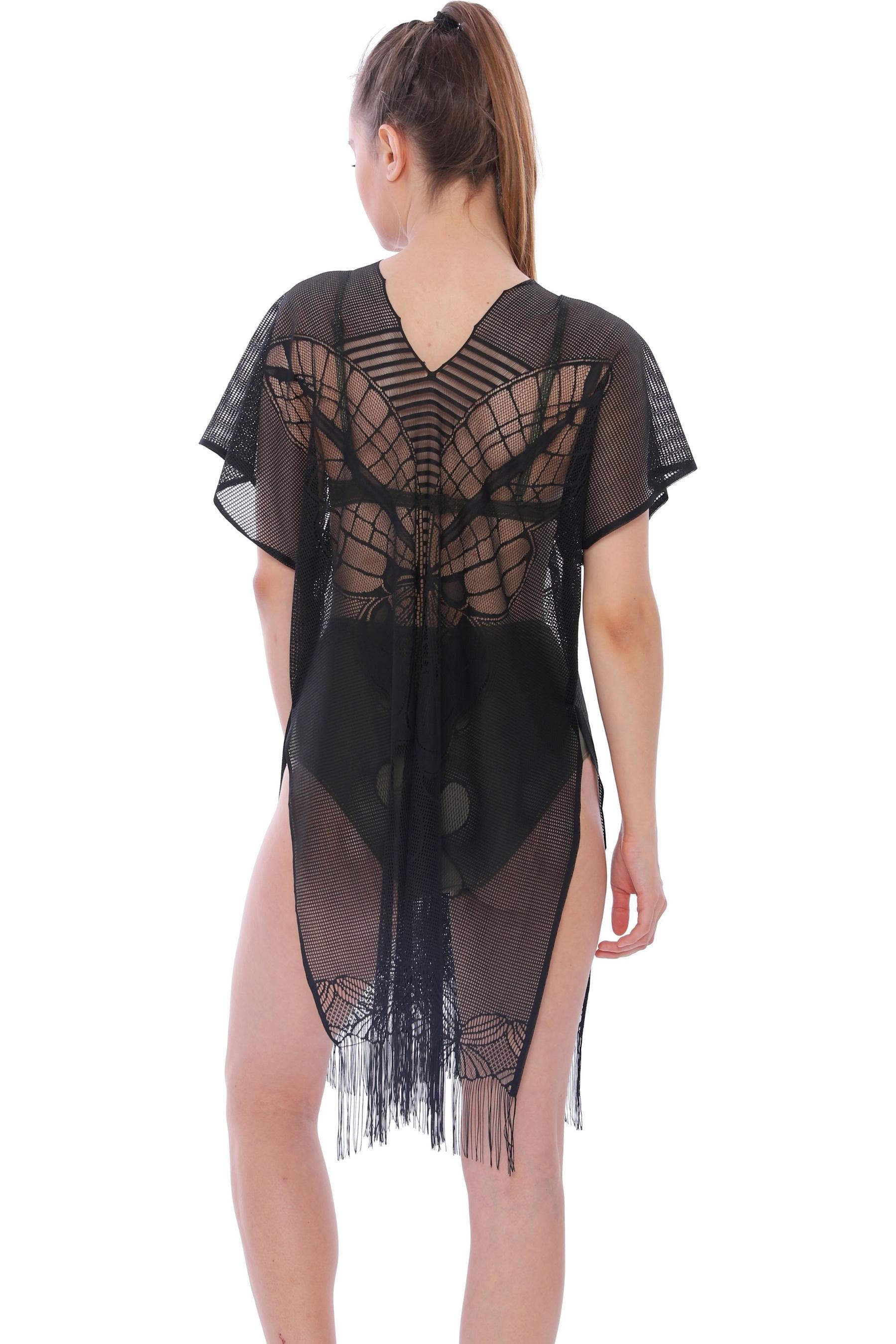 Faryabeach Dantelli Kelebek Desenli Püsküllü Likralı Plaj Elbisesi Pareo